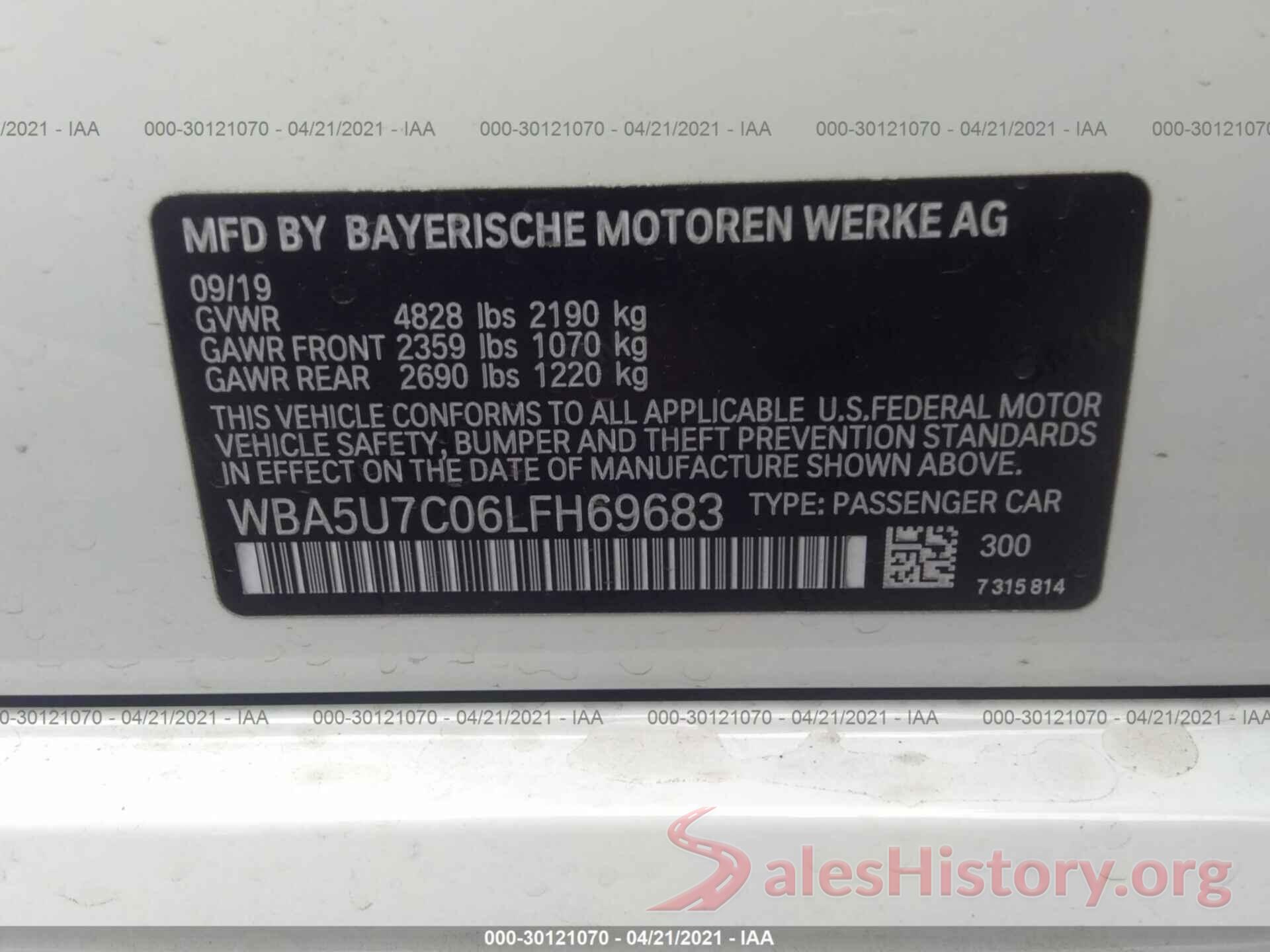 WBA5U7C06LFH69683 2020 BMW 3 SERIES