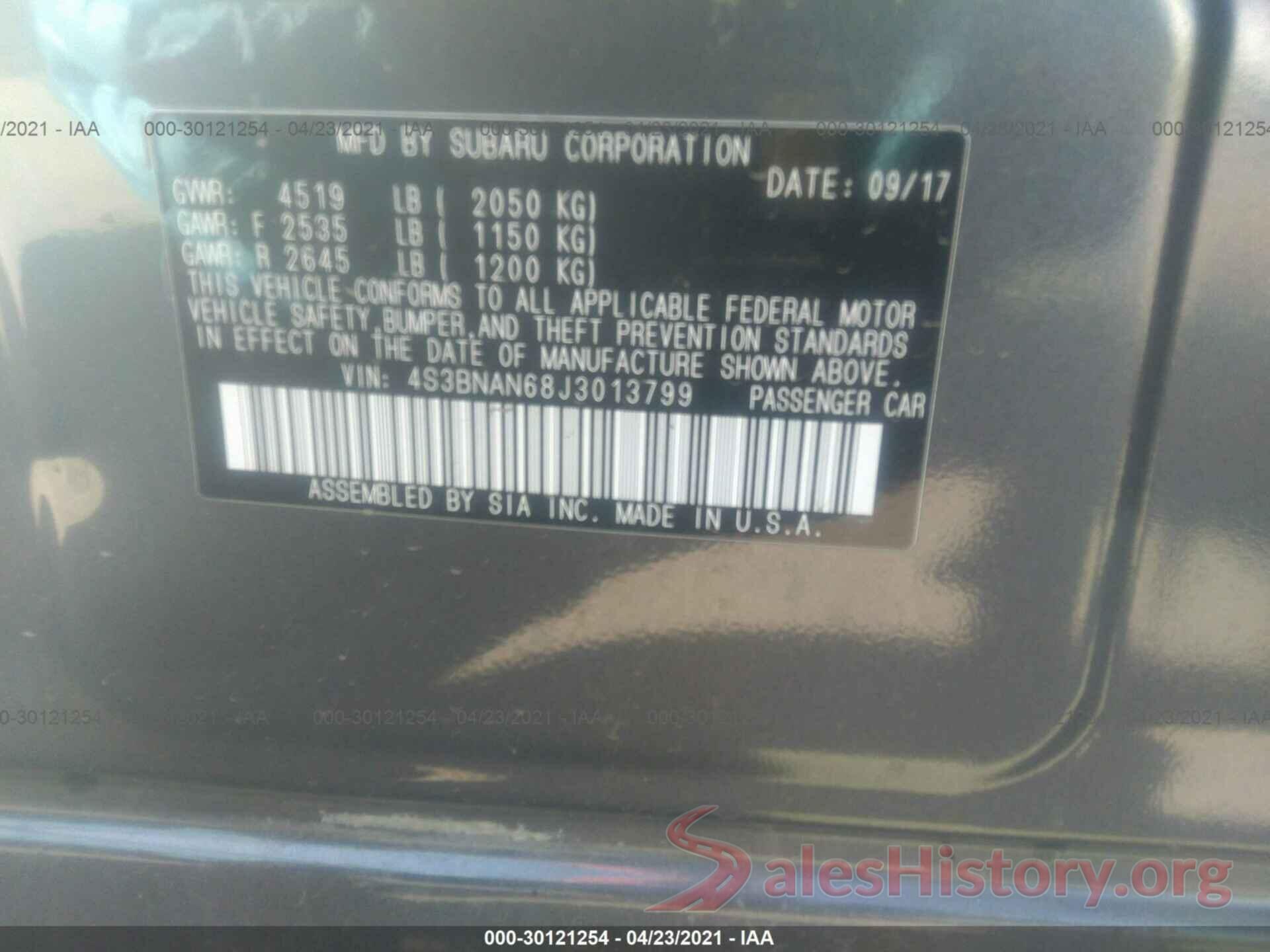 4S3BNAN68J3013799 2018 SUBARU LEGACY