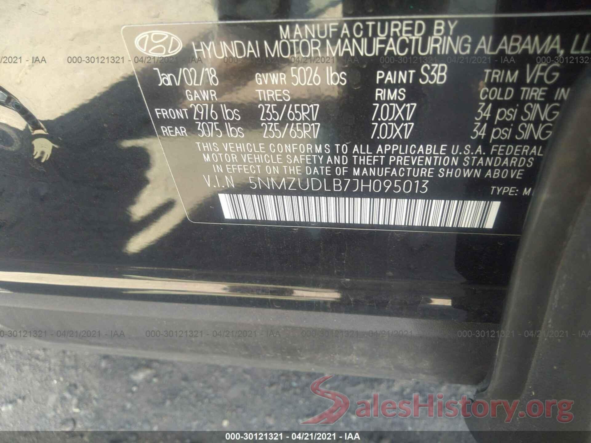 5NMZUDLB7JH095013 2018 HYUNDAI SANTA FE SPORT