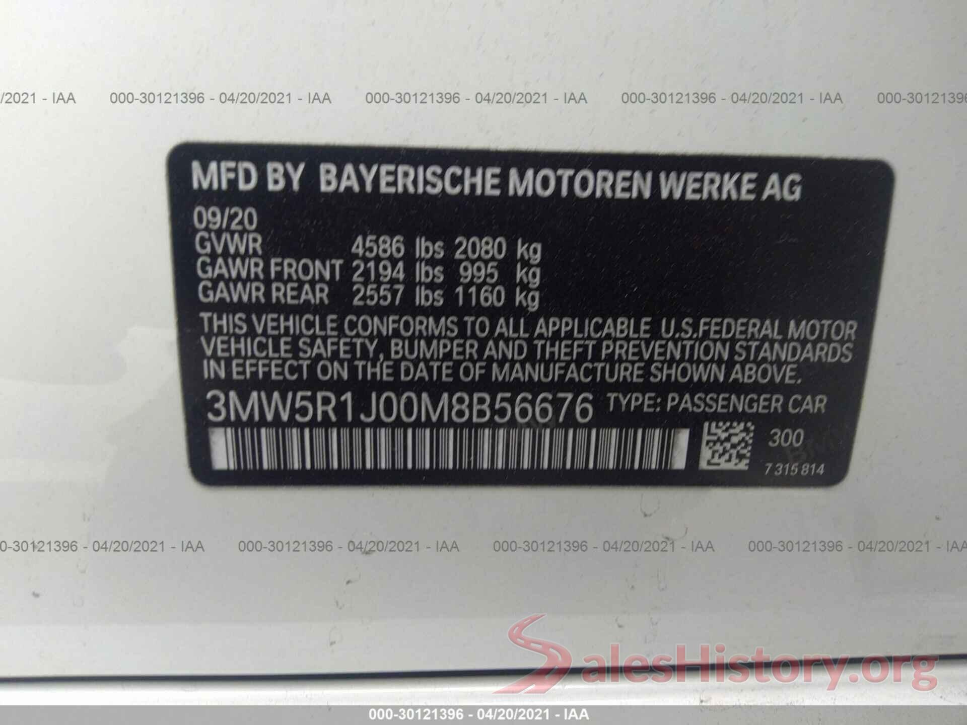 3MW5R1J00M8B56676 2021 BMW 3 SERIES