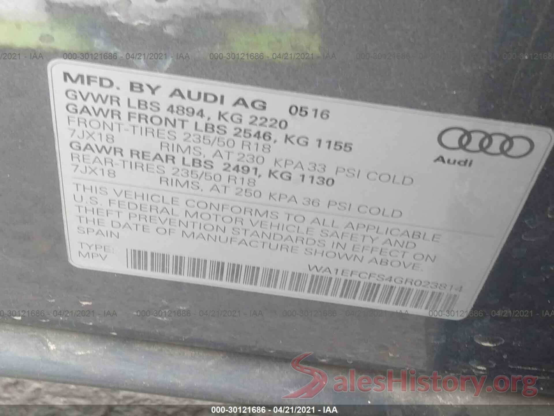 WA1EFCFS4GR023814 2016 AUDI Q3