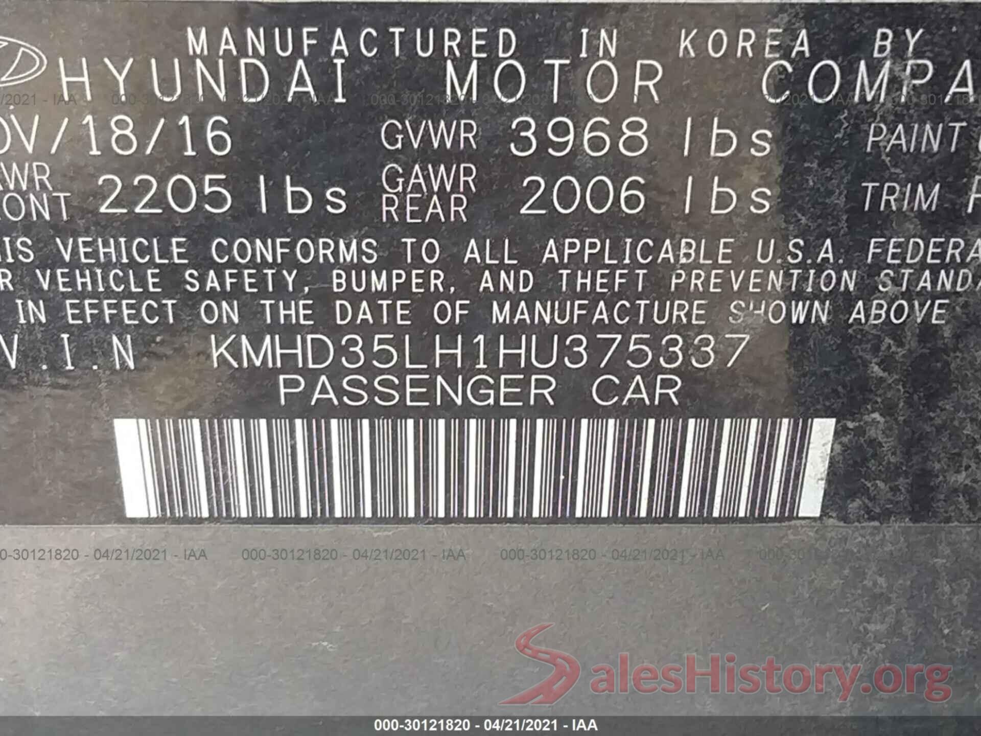 KMHD35LH1HU375337 2017 HYUNDAI ELANTRA GT