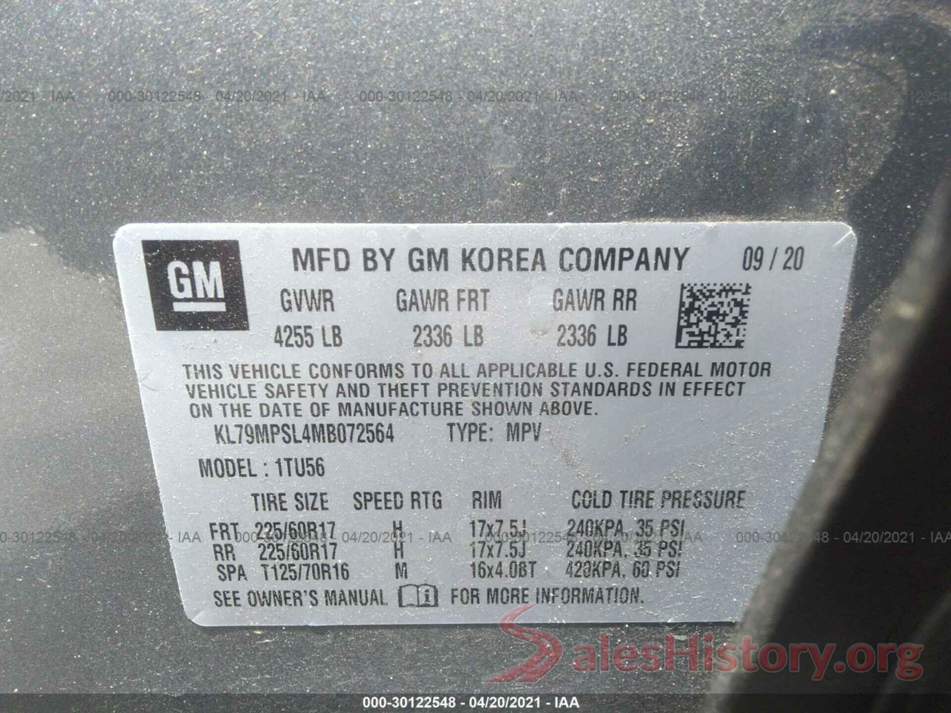 KL79MPSL4MB072564 2021 CHEVROLET TRAILBLAZER