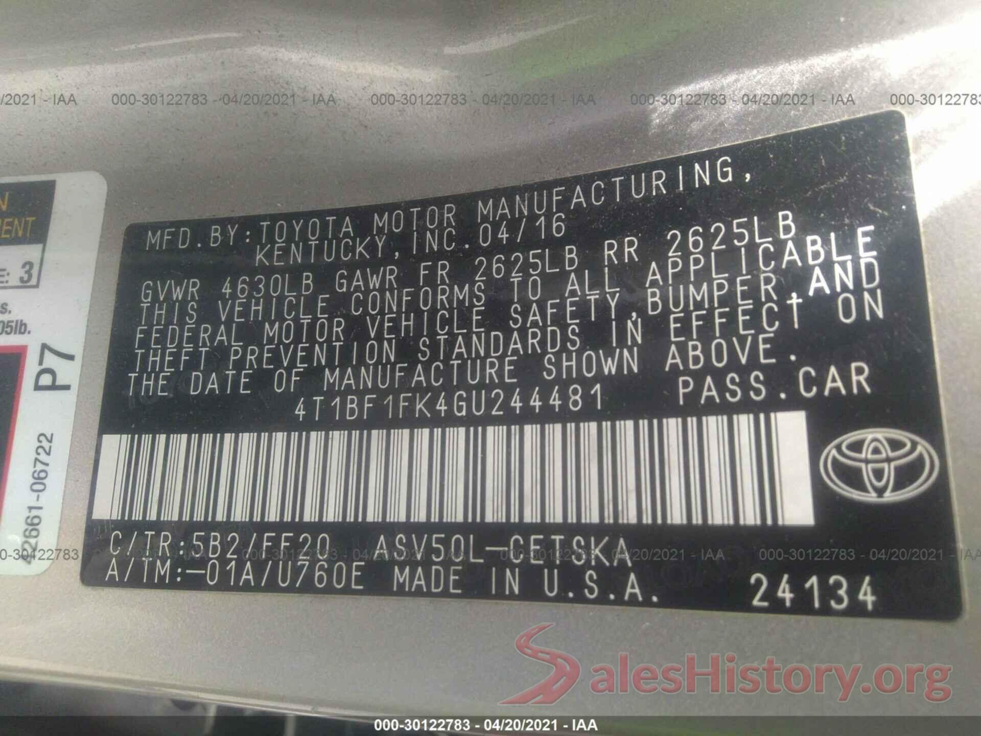 4T1BF1FK4GU244481 2016 TOYOTA CAMRY