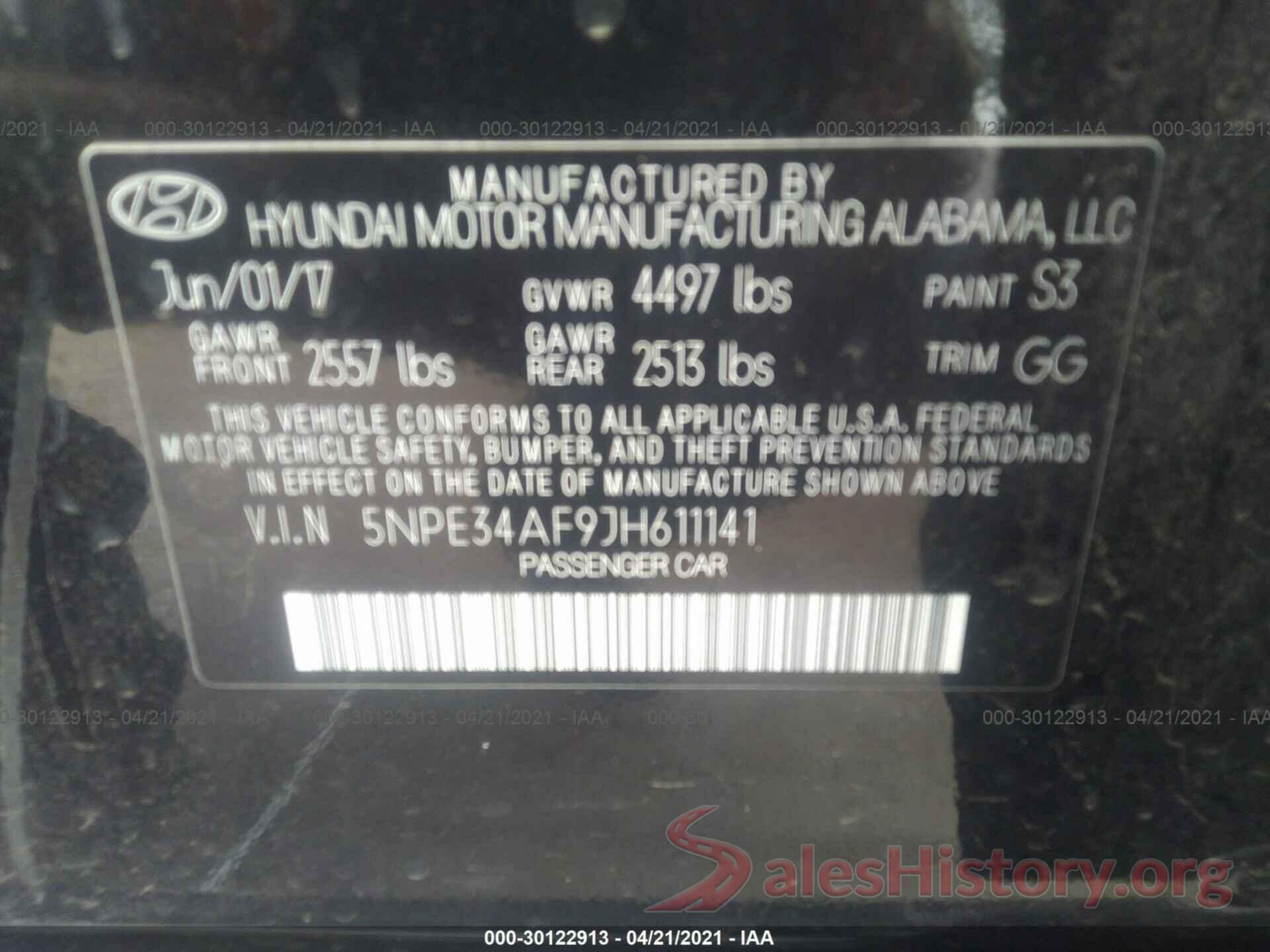 5NPE34AF9JH611141 2018 HYUNDAI SONATA