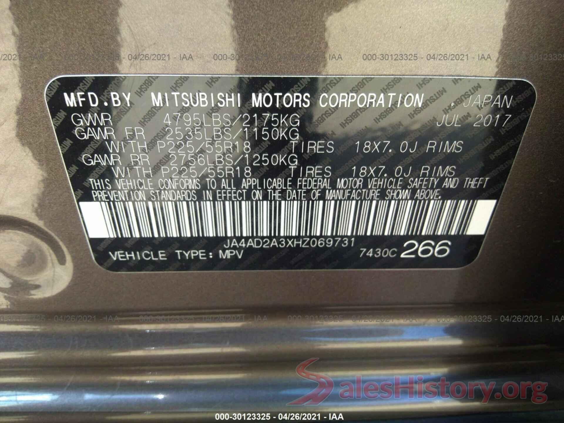 JA4AD2A3XHZ069731 2017 MITSUBISHI OUTLANDER