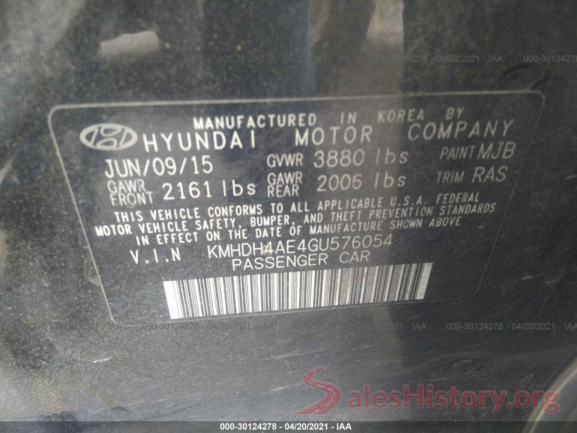 KMHDH4AE4GU576054 2016 HYUNDAI ELANTRA