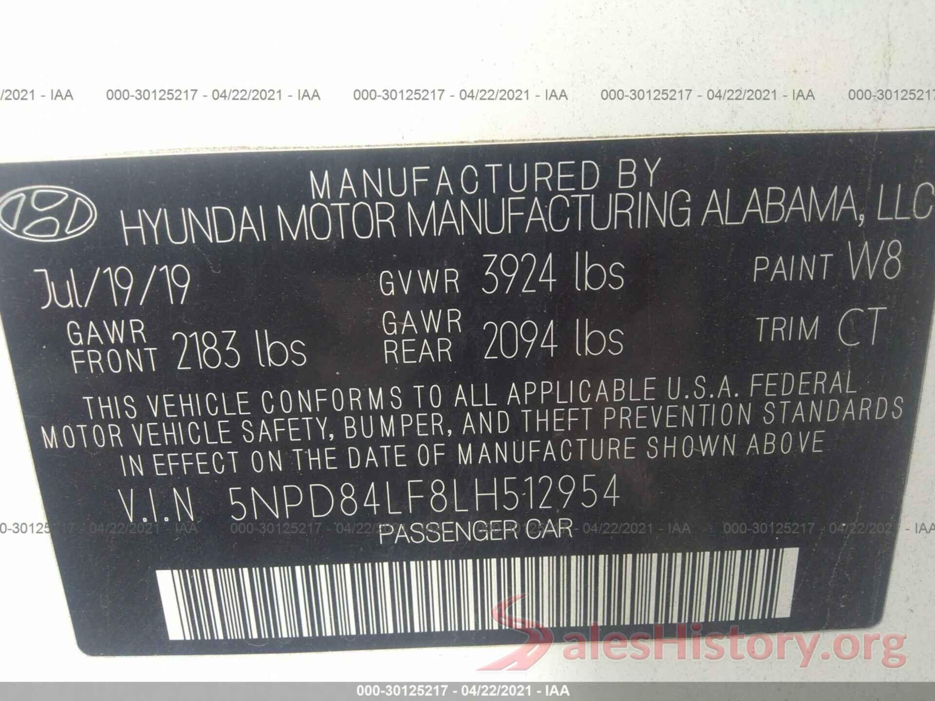 5NPD84LF8LH512954 2020 HYUNDAI ELANTRA