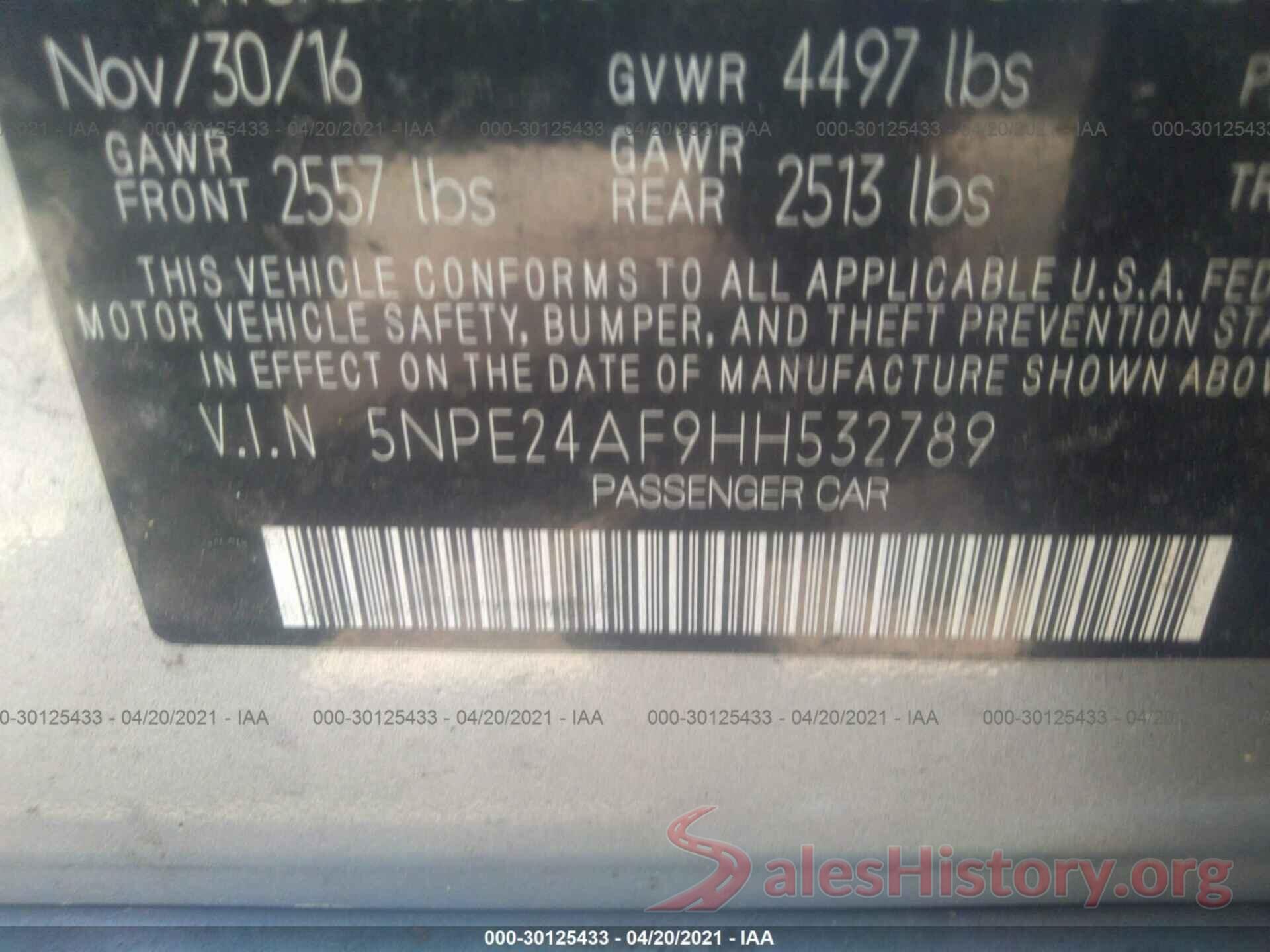 5NPE24AF9HH532789 2017 HYUNDAI SONATA