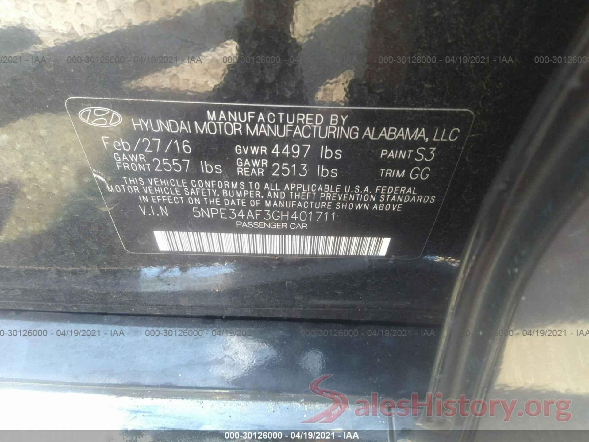 5NPE34AF3GH401711 2016 HYUNDAI SONATA