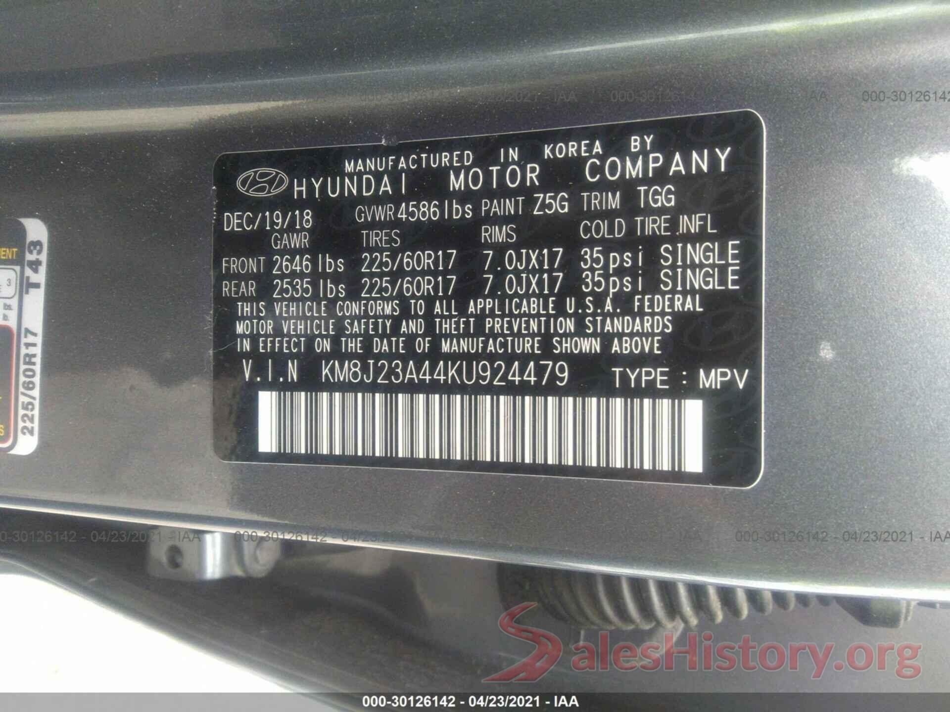 KM8J23A44KU924479 2019 HYUNDAI TUCSON