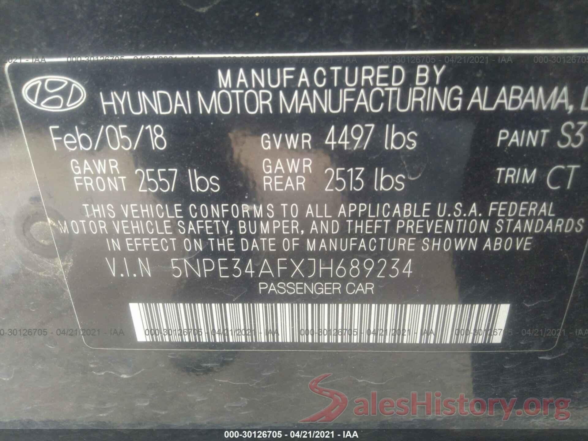 5NPE34AFXJH689234 2018 HYUNDAI SONATA