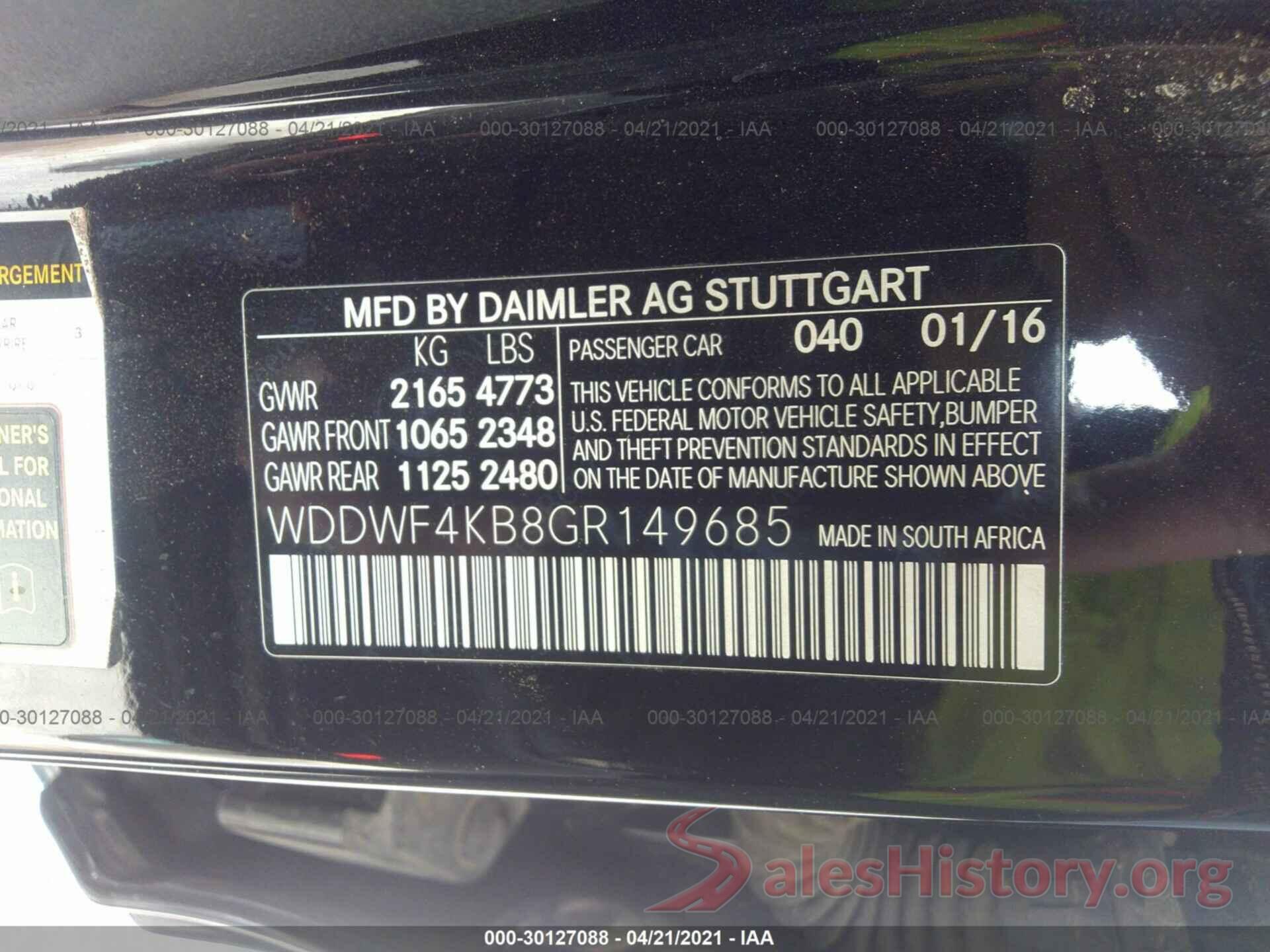 WDDWF4KB8GR149685 2016 MERCEDES-BENZ C-CLASS