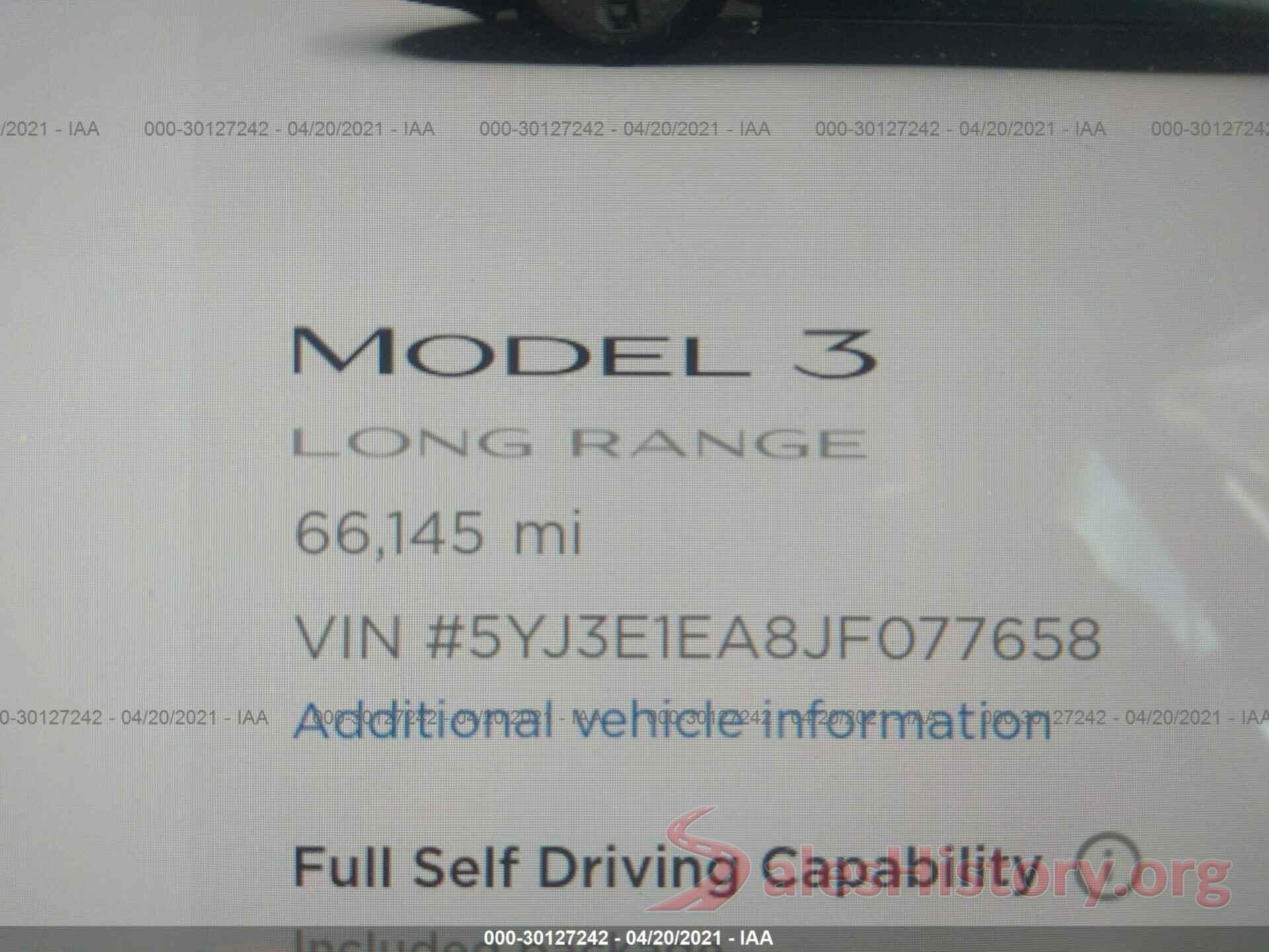 5YJ3E1EA8JF077658 2018 TESLA MODEL 3