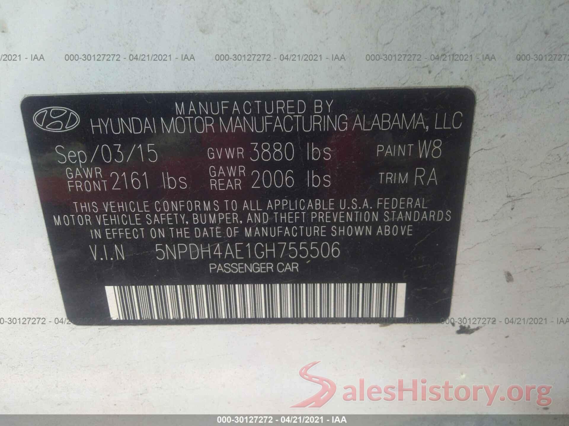 5NPDH4AE1GH755506 2016 HYUNDAI ELANTRA