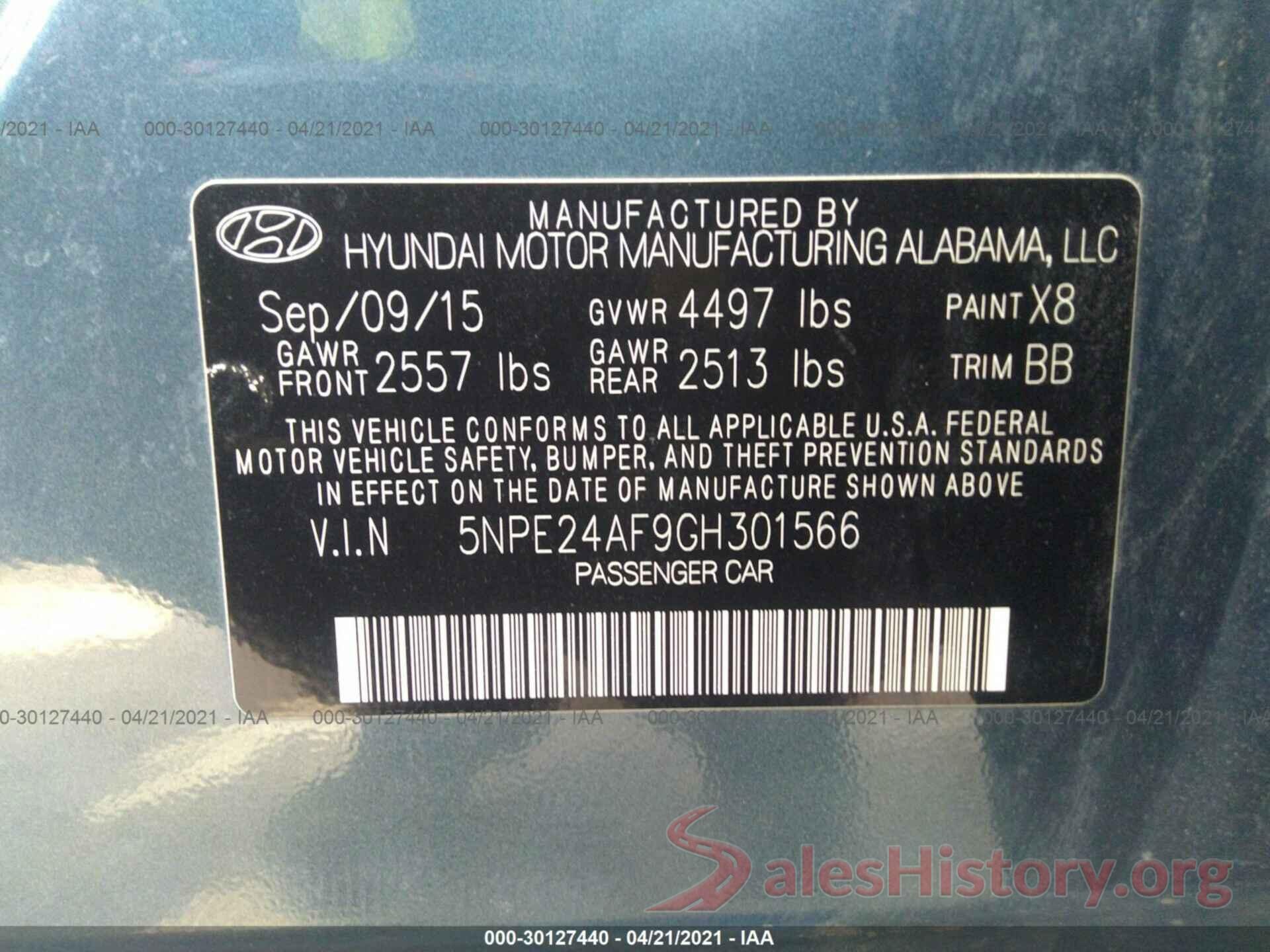 5NPE24AF9GH301566 2016 HYUNDAI SONATA