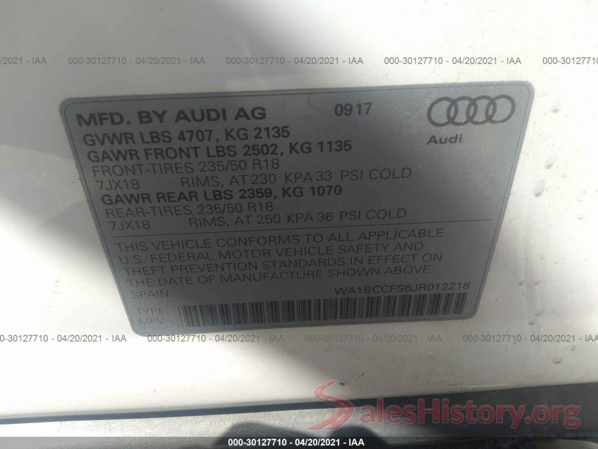 WA1BCCFS6JR012218 2018 AUDI Q3