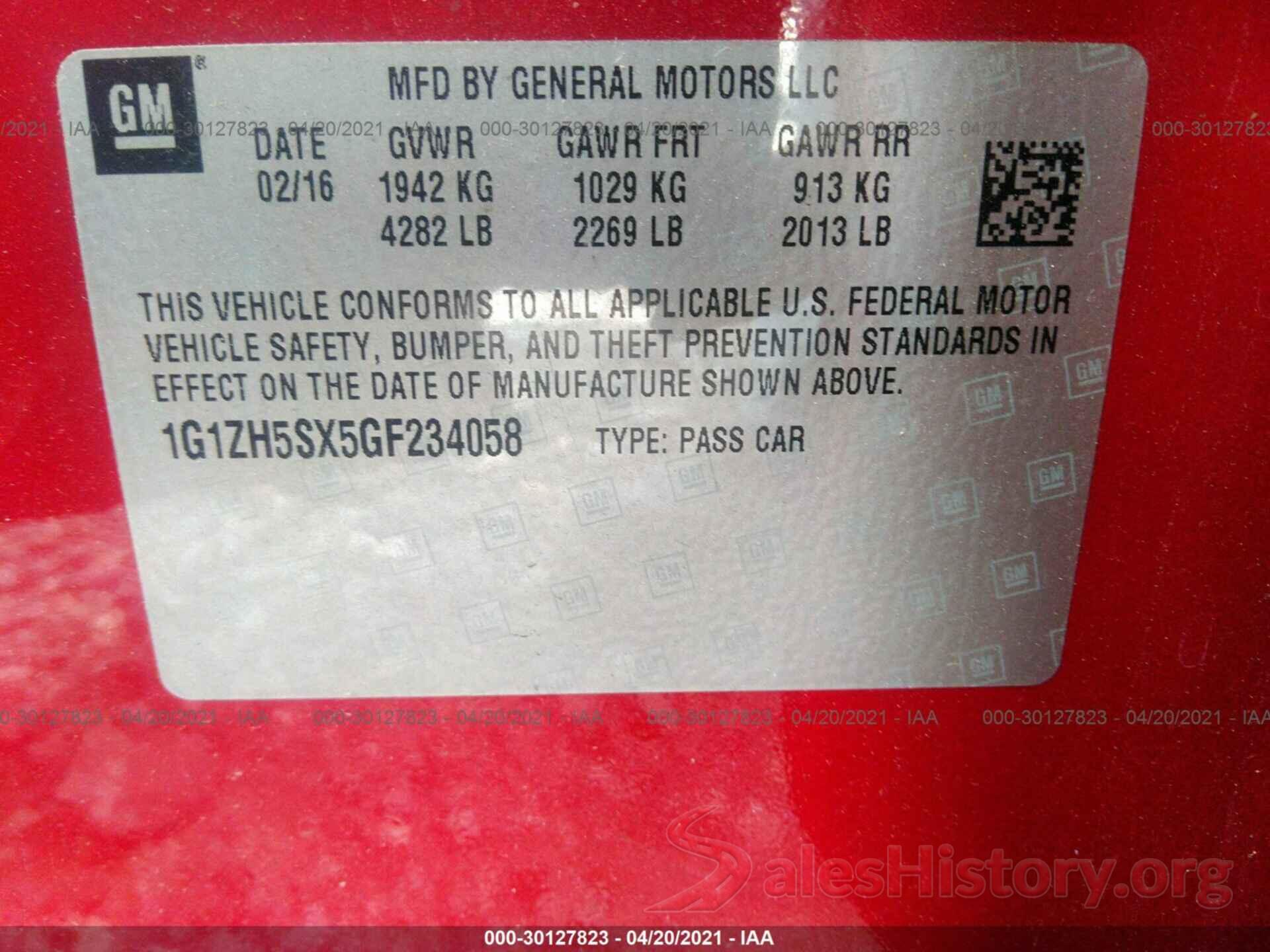 1G1ZH5SX5GF234058 2016 CHEVROLET MALIBU