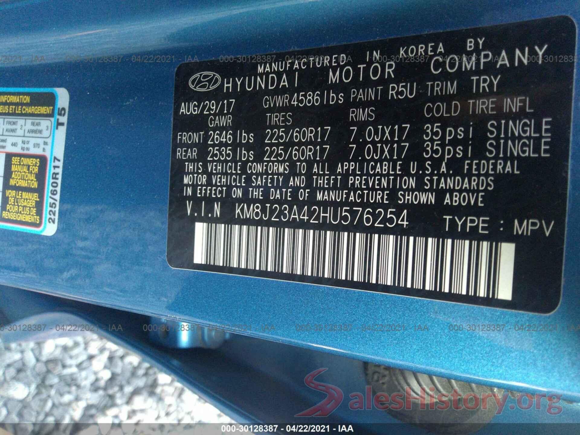 KM8J23A42HU576254 2017 HYUNDAI TUCSON