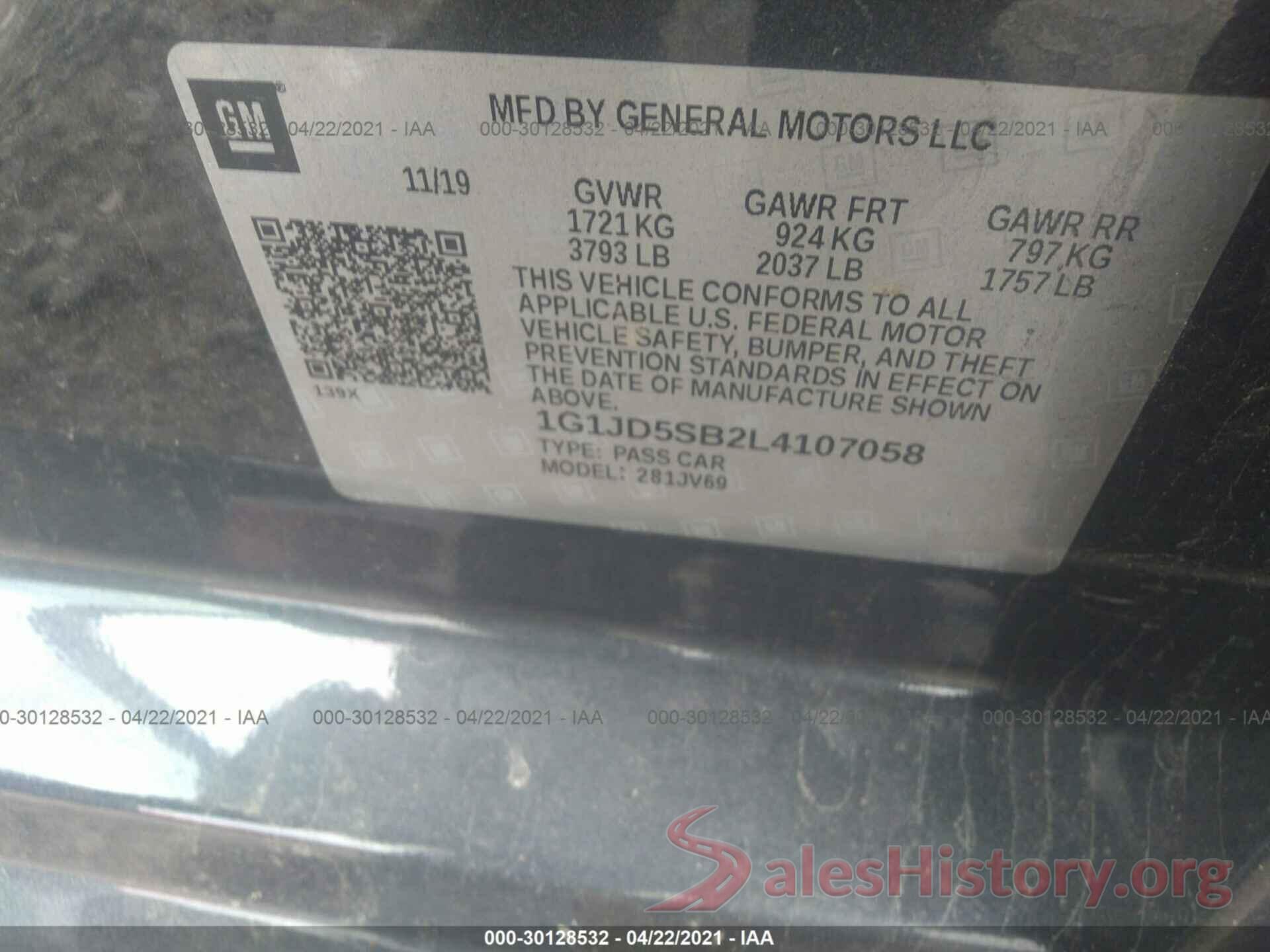 1G1JD5SB2L4107058 2020 CHEVROLET SONIC