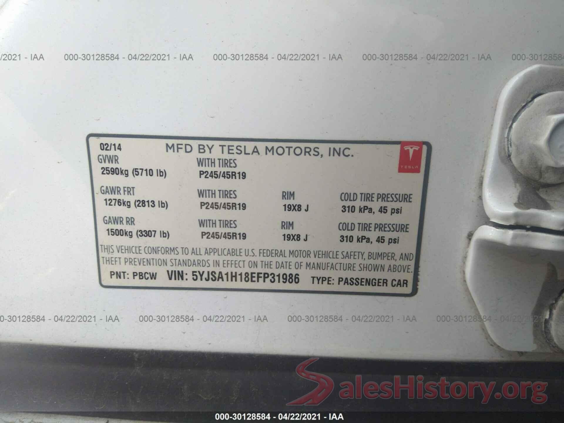 5YJSA1H18EFP31986 2014 TESLA MODEL S