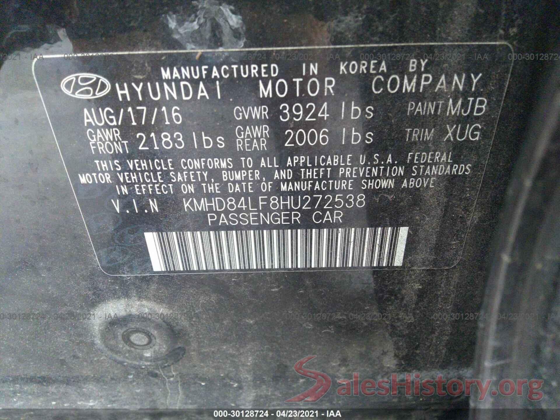 KMHD84LF8HU272538 2017 HYUNDAI ELANTRA