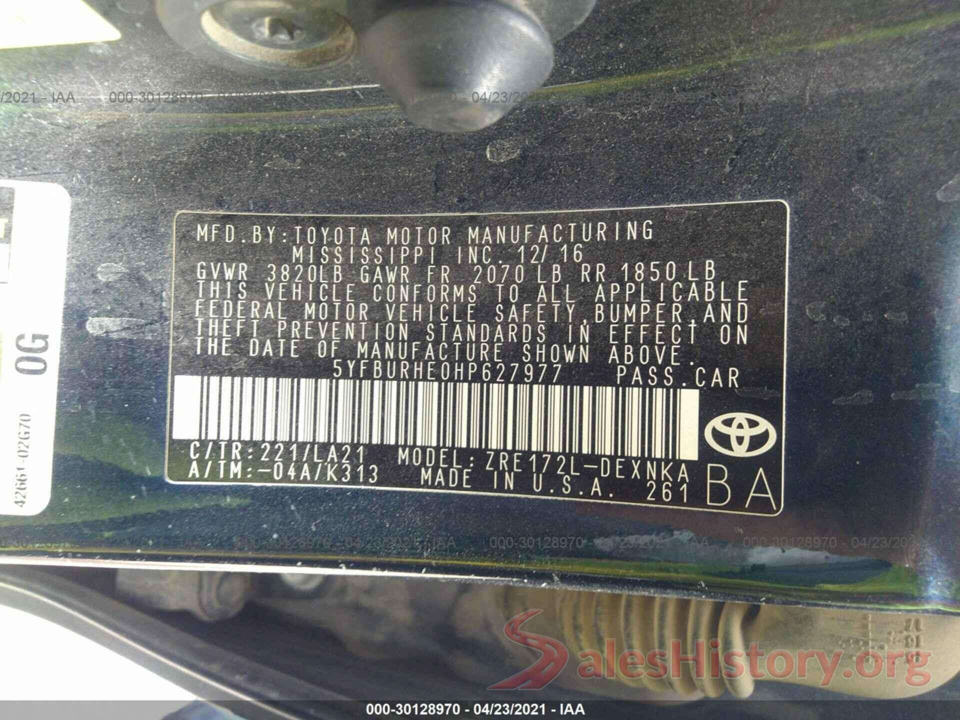 5YFBURHE0HP627977 2017 TOYOTA COROLLA