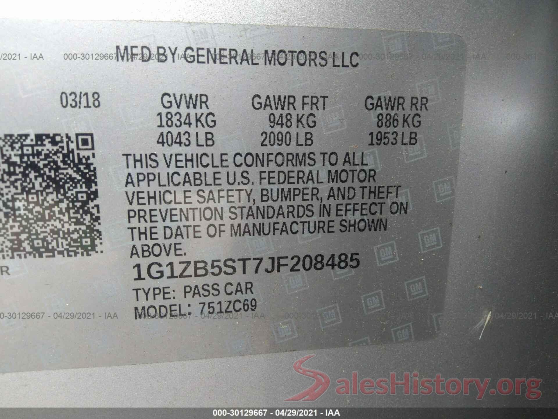 1G1ZB5ST7JF208485 2018 CHEVROLET MALIBU