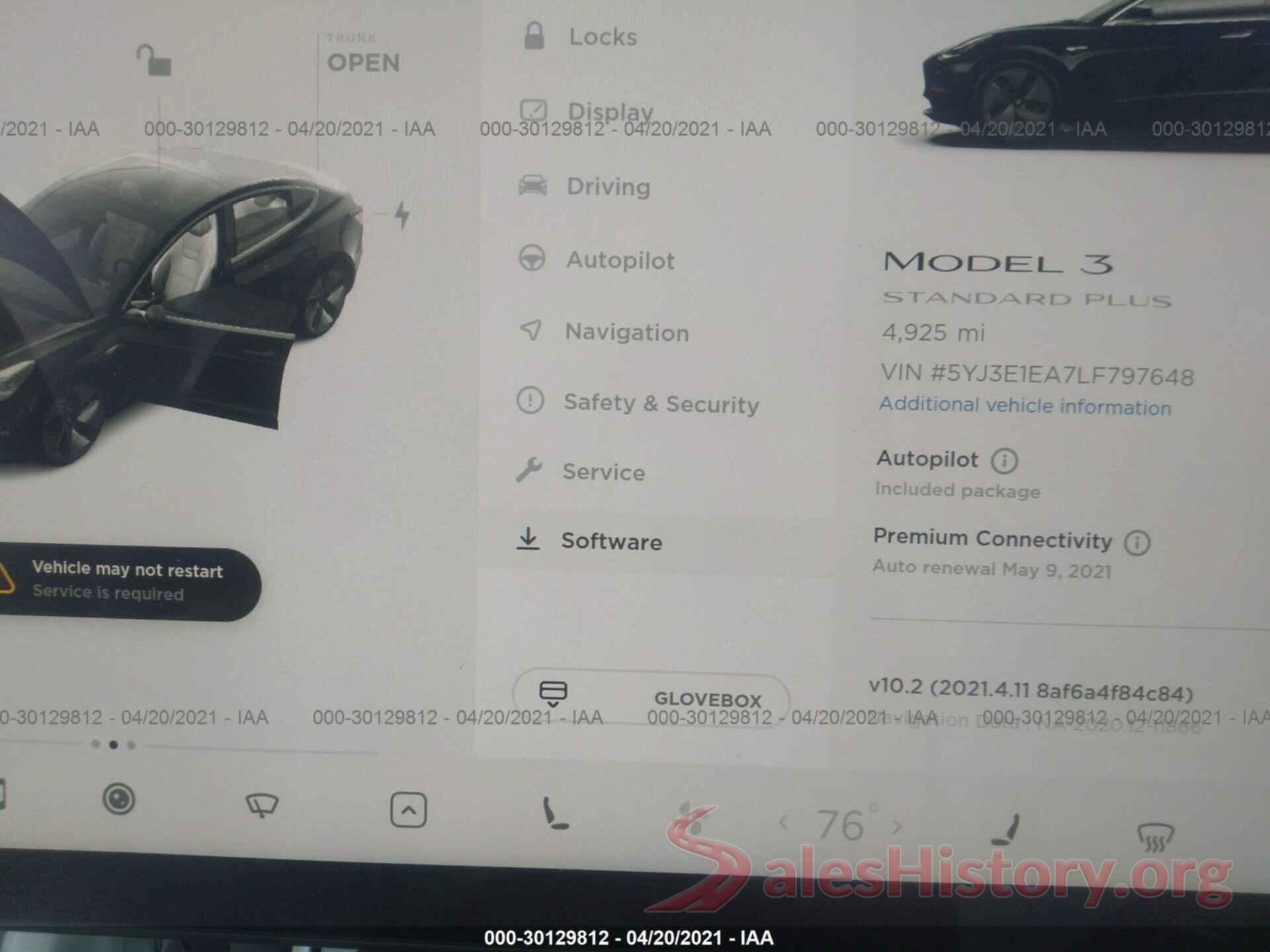 5YJ3E1EA7LF797648 2020 TESLA MODEL 3