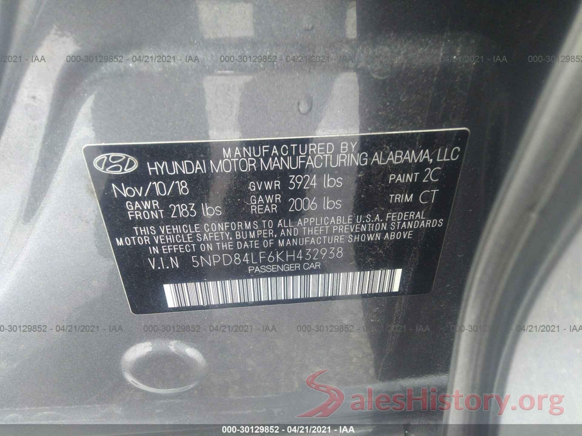 5NPD84LF6KH432938 2019 HYUNDAI ELANTRA