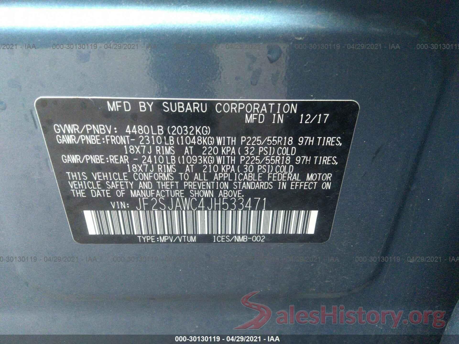 JF2SJAWC4JH533471 2018 SUBARU FORESTER