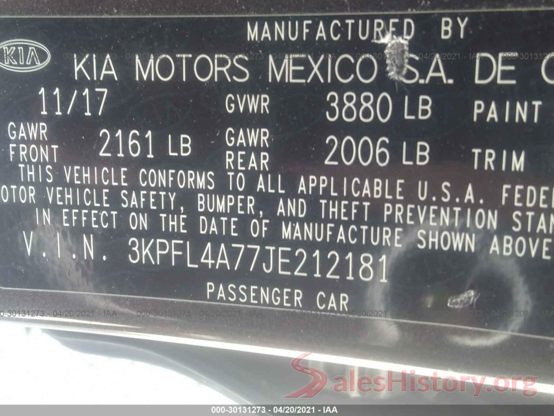 3KPFL4A77JE212181 2018 KIA FORTE