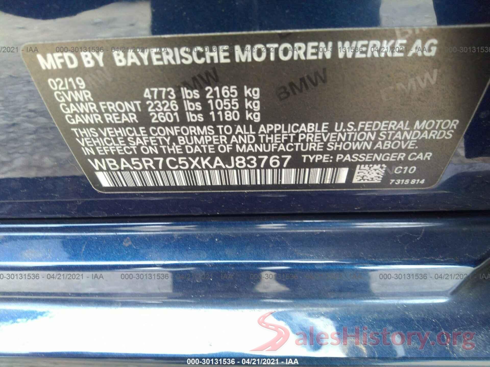 WBA5R7C5XKAJ83767 2019 BMW 3 SERIES