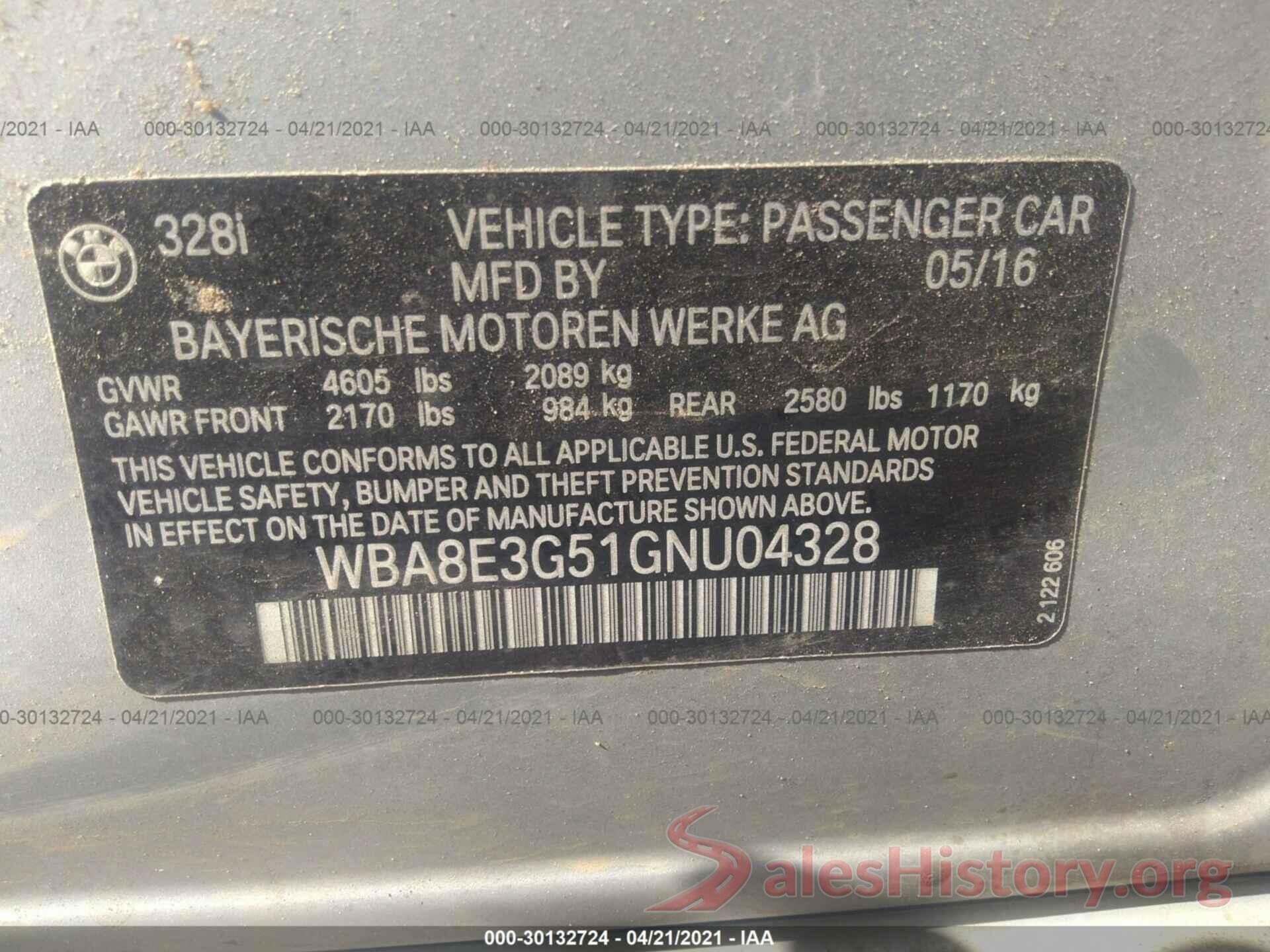 WBA8E3G51GNU04328 2016 BMW 3 SERIES