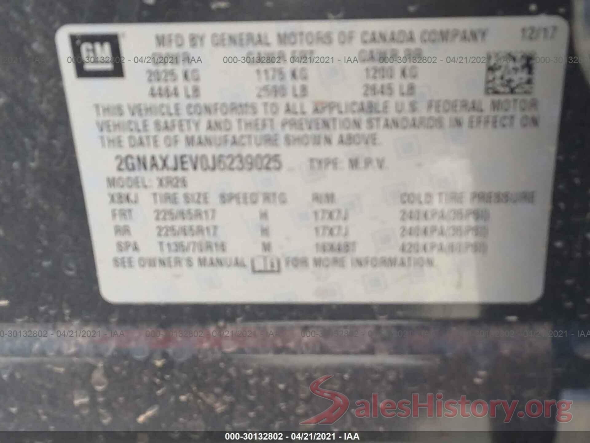 2GNAXJEV0J6239025 2018 CHEVROLET EQUINOX