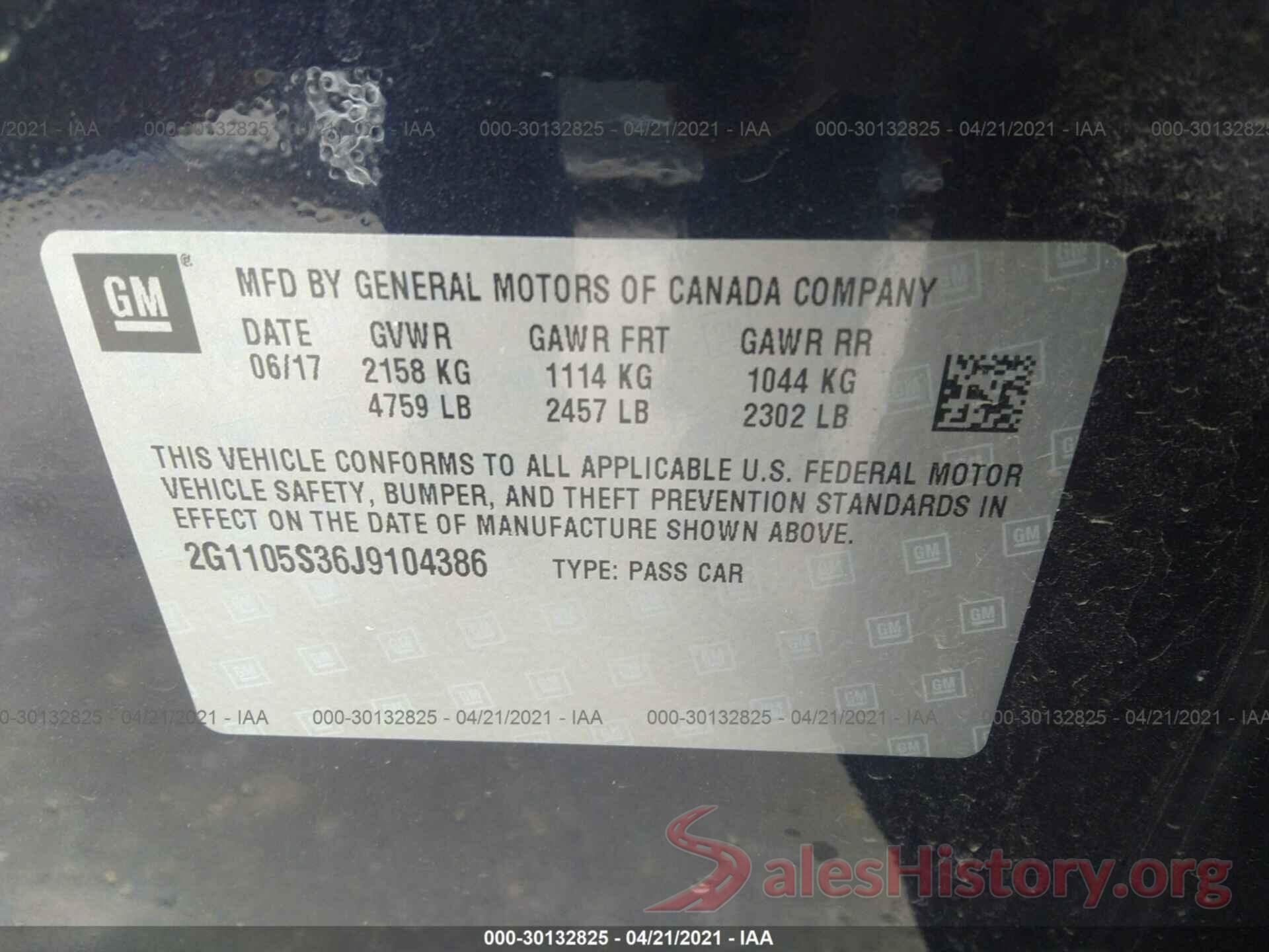 2G1105S36J9104386 2018 CHEVROLET IMPALA