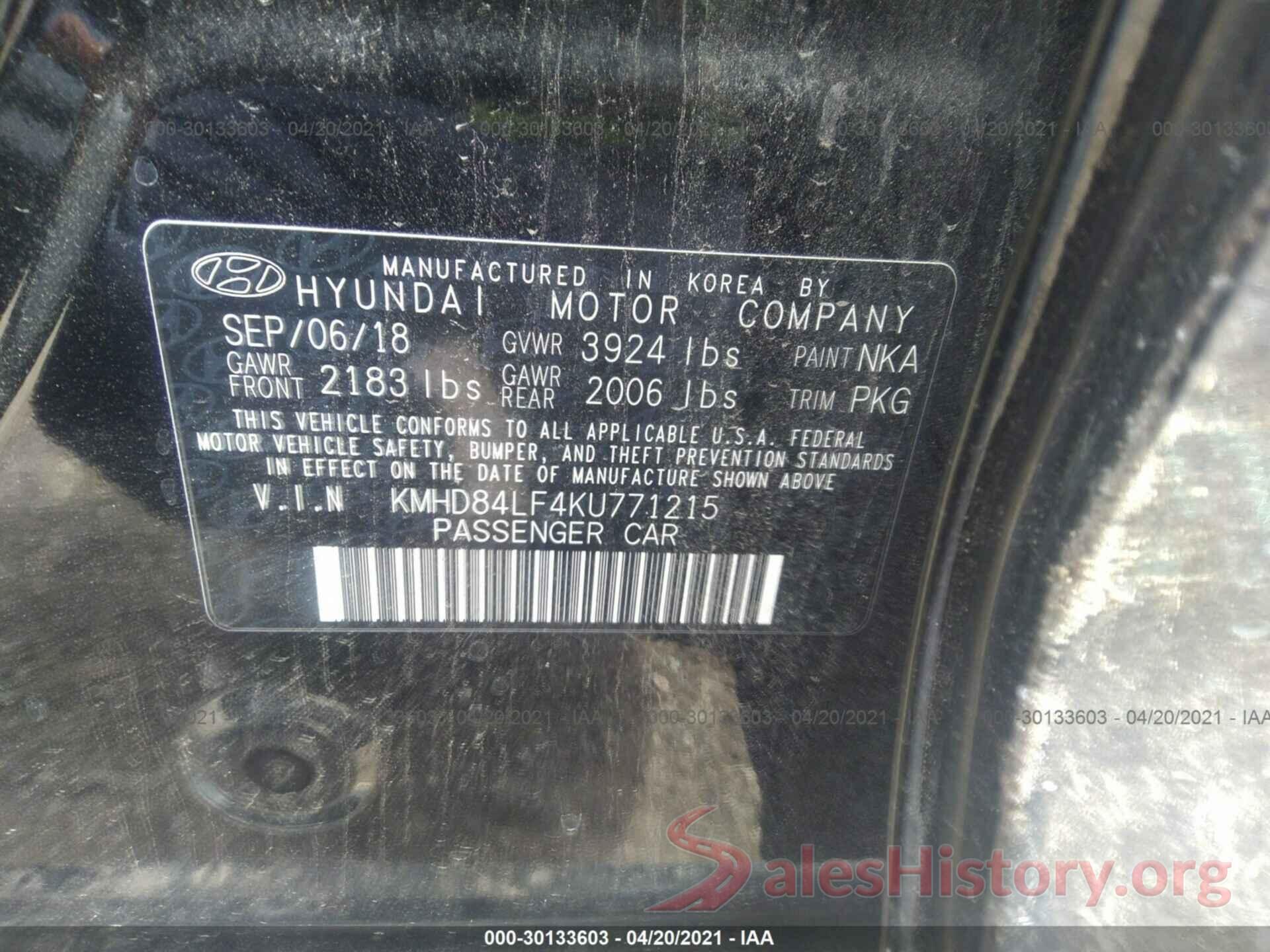 KMHD84LF4KU771215 2019 HYUNDAI ELANTRA