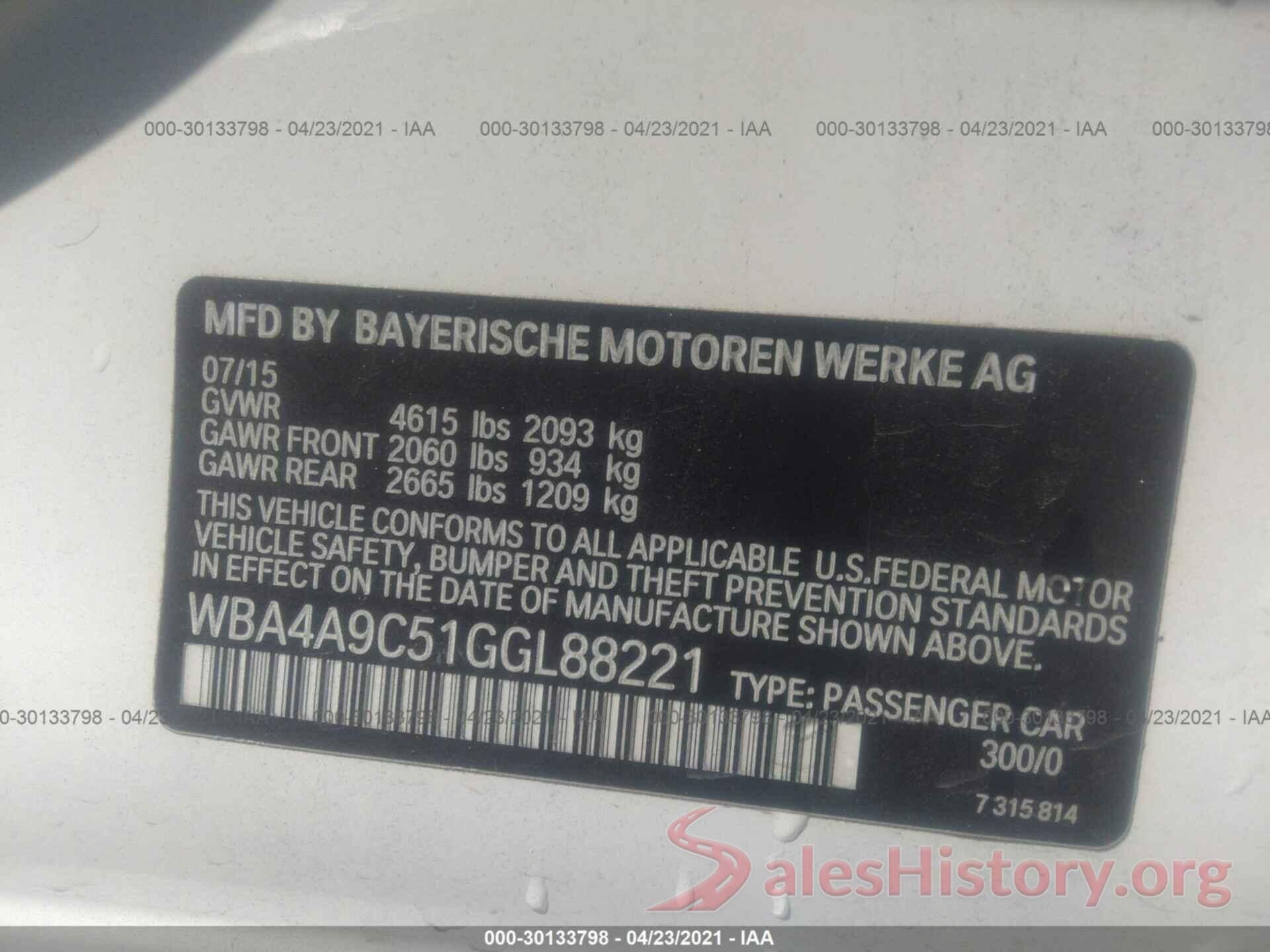 WBA4A9C51GGL88221 2016 BMW 4 SERIES