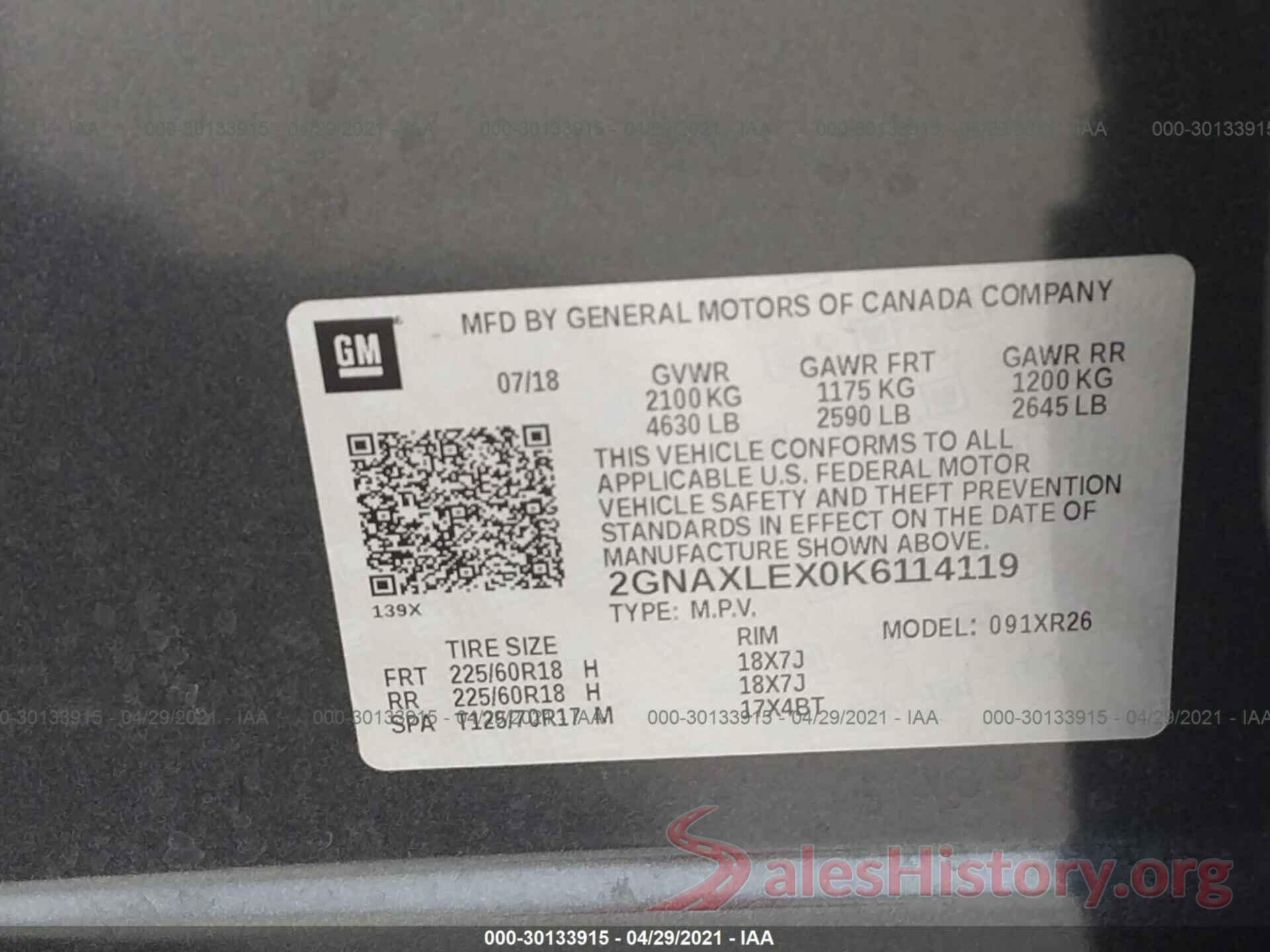 2GNAXLEX0K6114119 2019 CHEVROLET EQUINOX