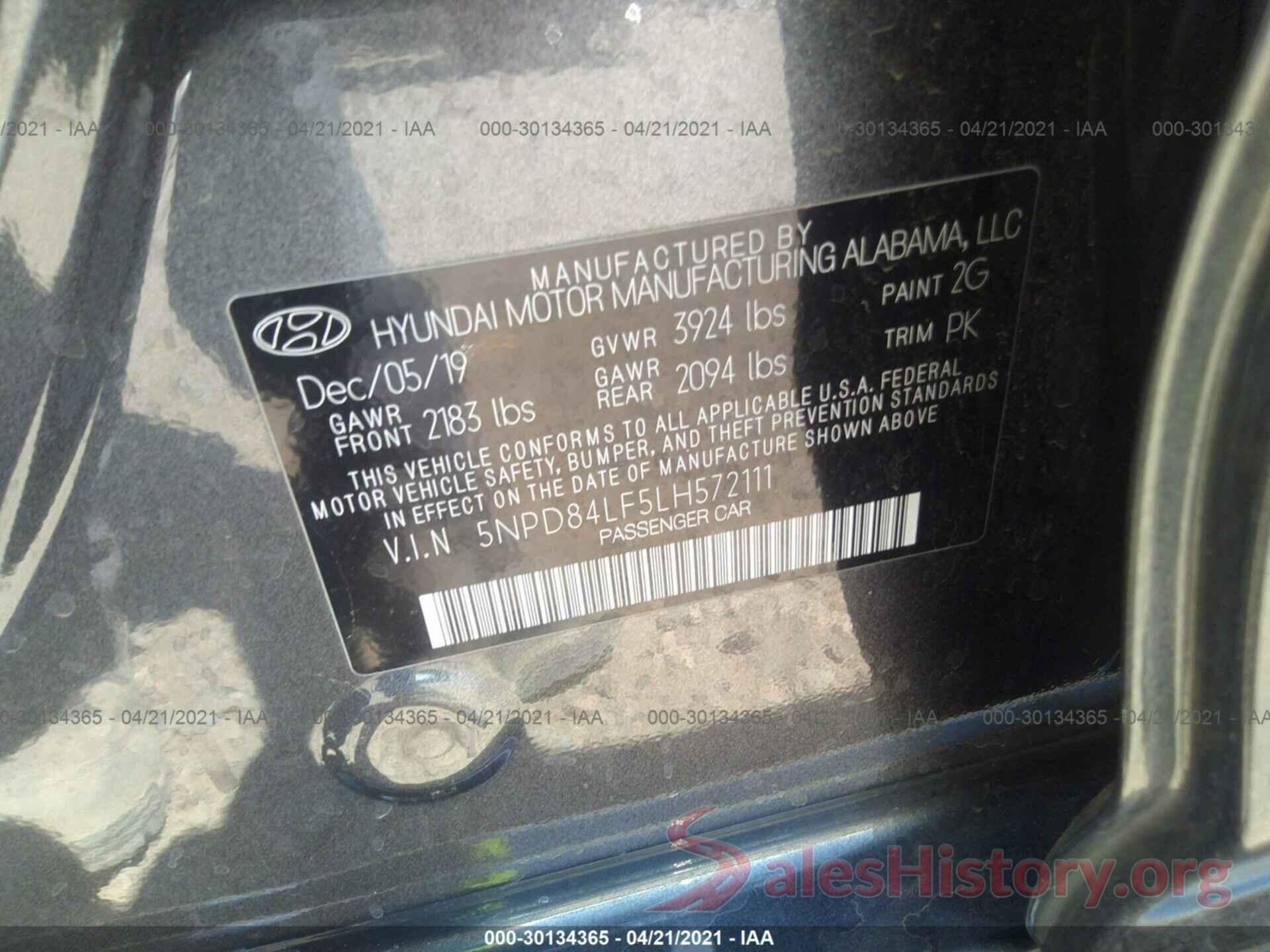 5NPD84LF5LH572111 2020 HYUNDAI ELANTRA