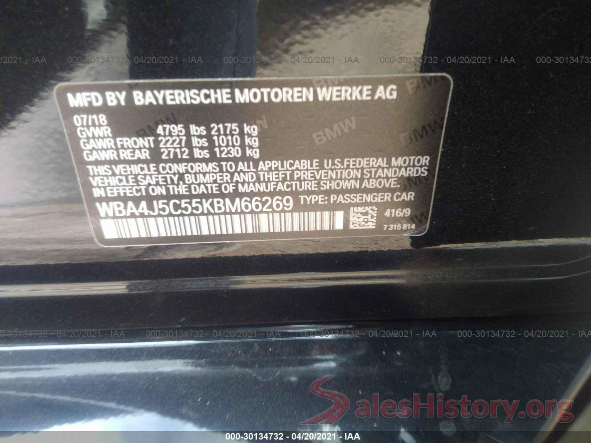 WBA4J5C55KBM66269 2019 BMW 4 SERIES