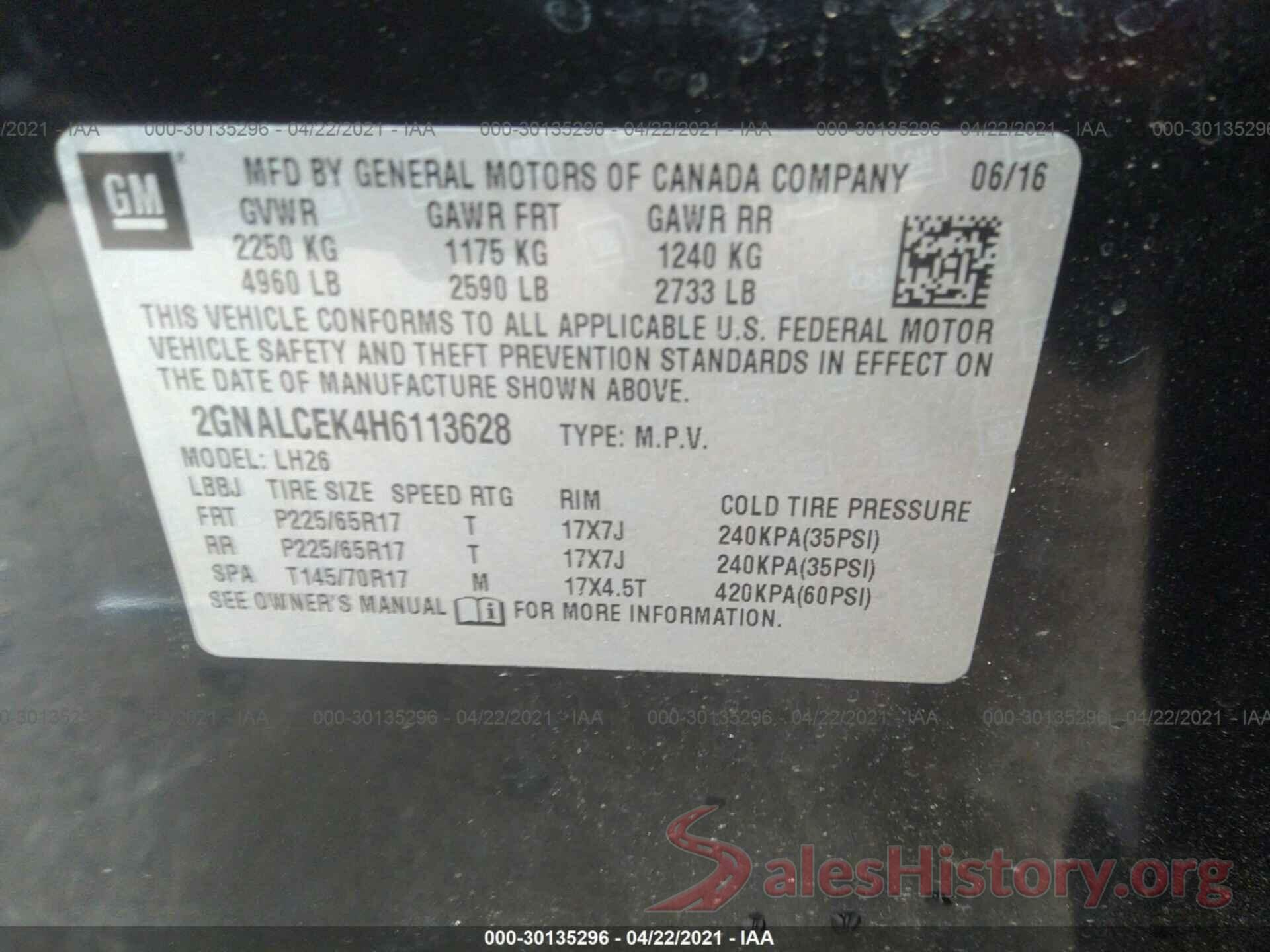 2GNALCEK4H6113628 2017 CHEVROLET EQUINOX