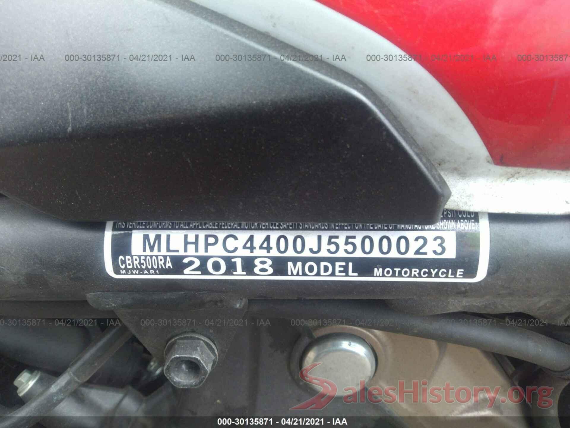 MLHPC4400J5500023 2018 HONDA CBR500