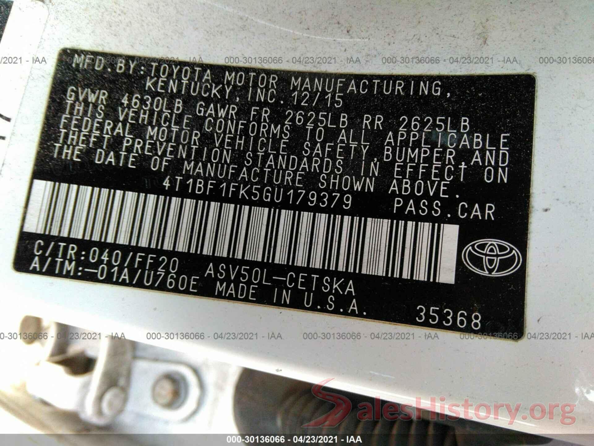 4T1BF1FK5GU179379 2016 TOYOTA CAMRY