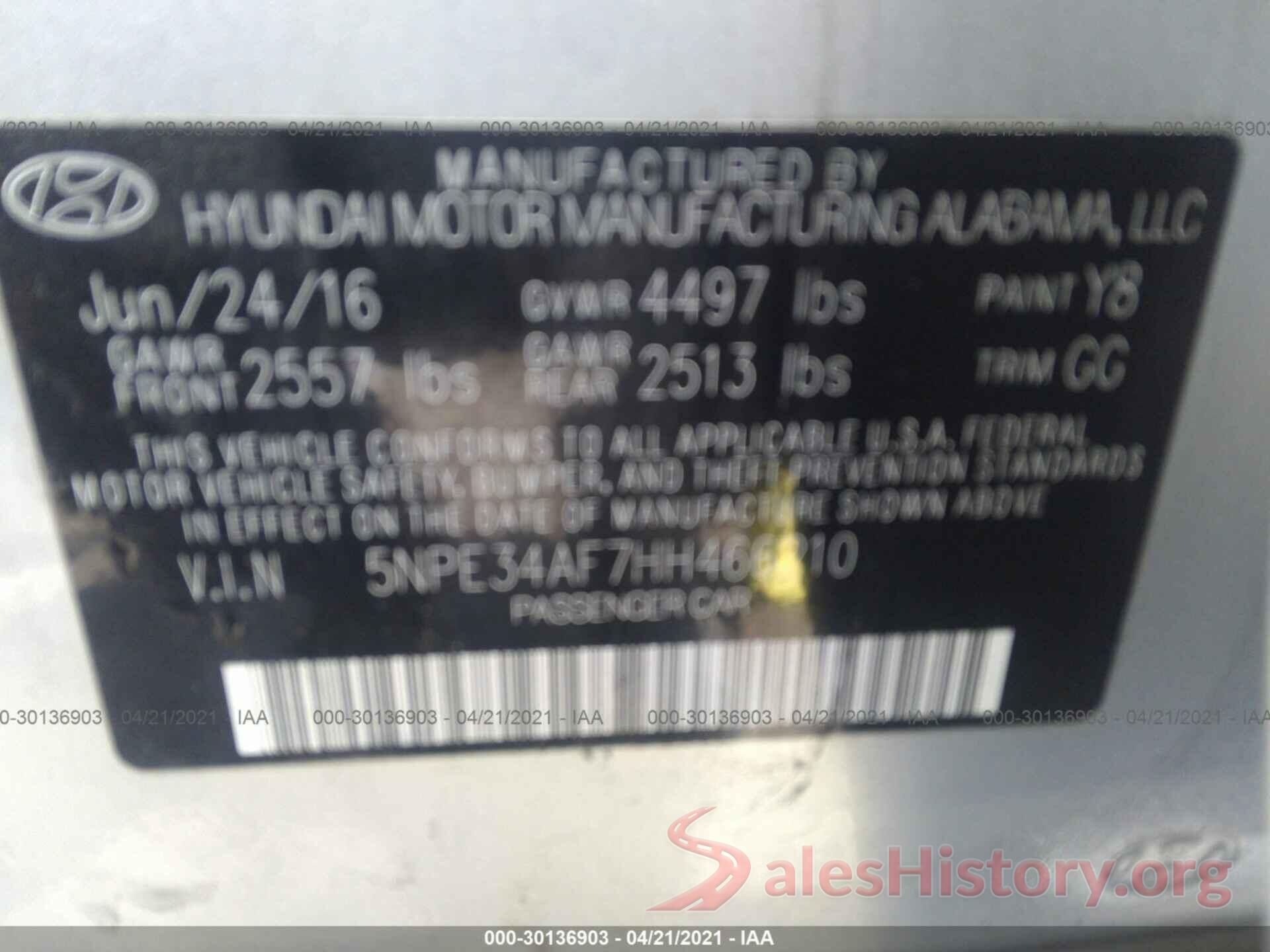 5NPE34AF7HH466210 2017 HYUNDAI SONATA