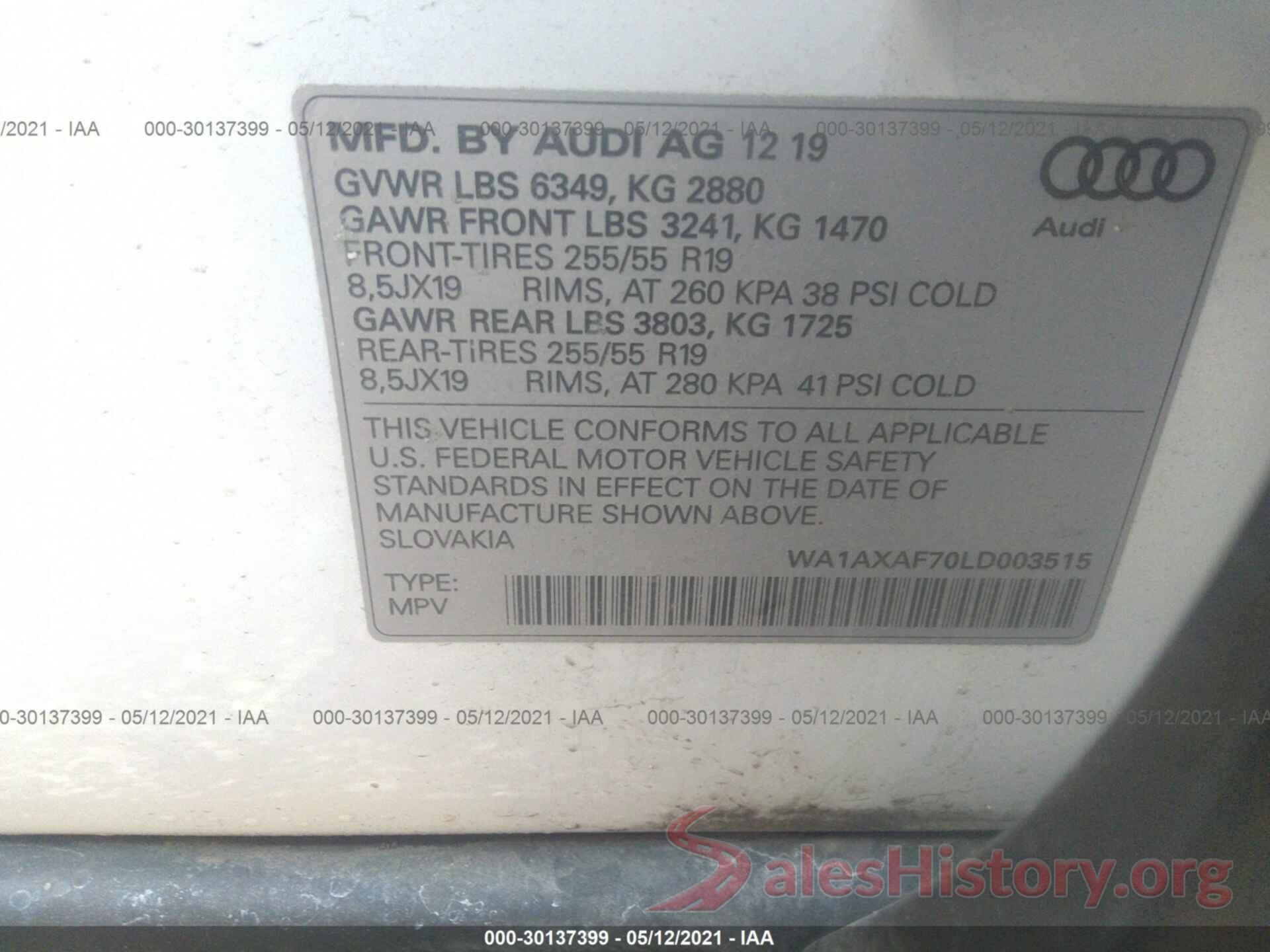 WA1AXAF70LD003515 2020 AUDI Q7