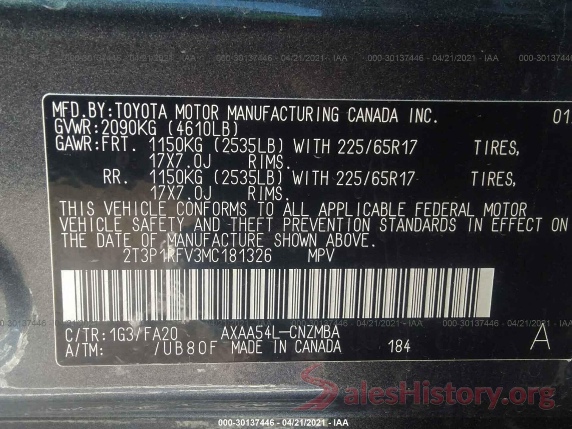 2T3P1RFV3MC181326 2021 TOYOTA RAV4