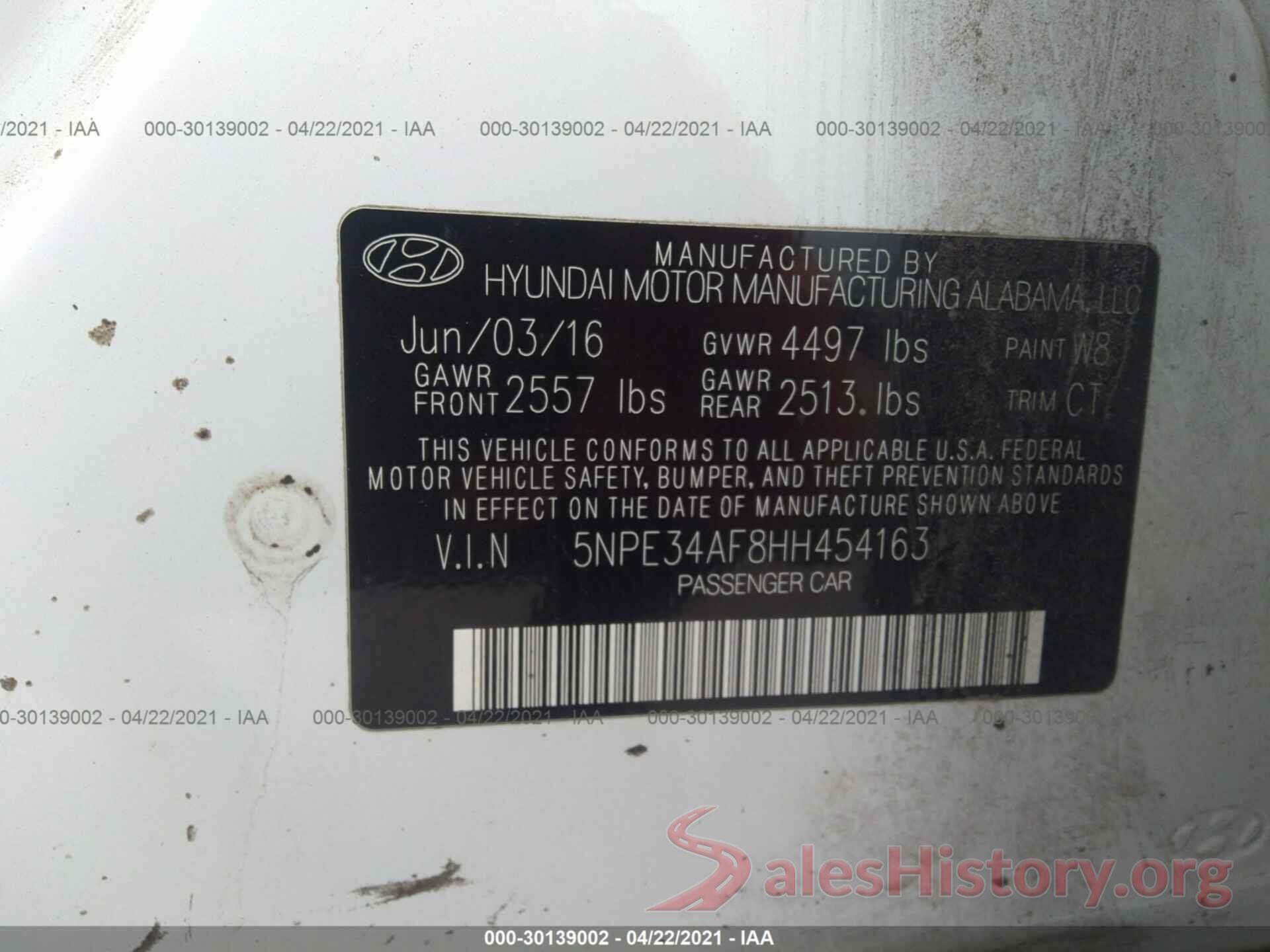 5NPE34AF8HH454163 2017 HYUNDAI SONATA