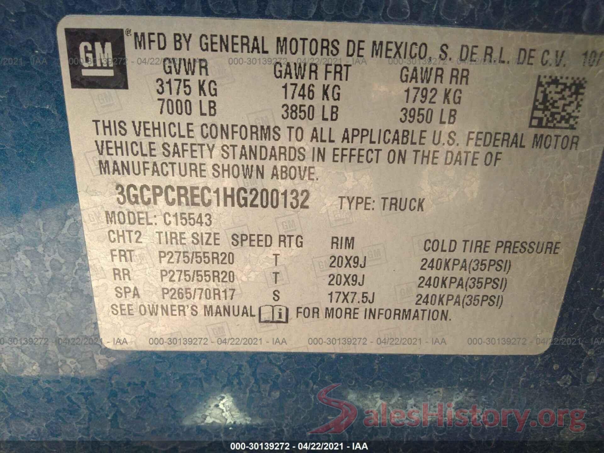 3GCPCREC1HG200132 2017 CHEVROLET SILVERADO 1500