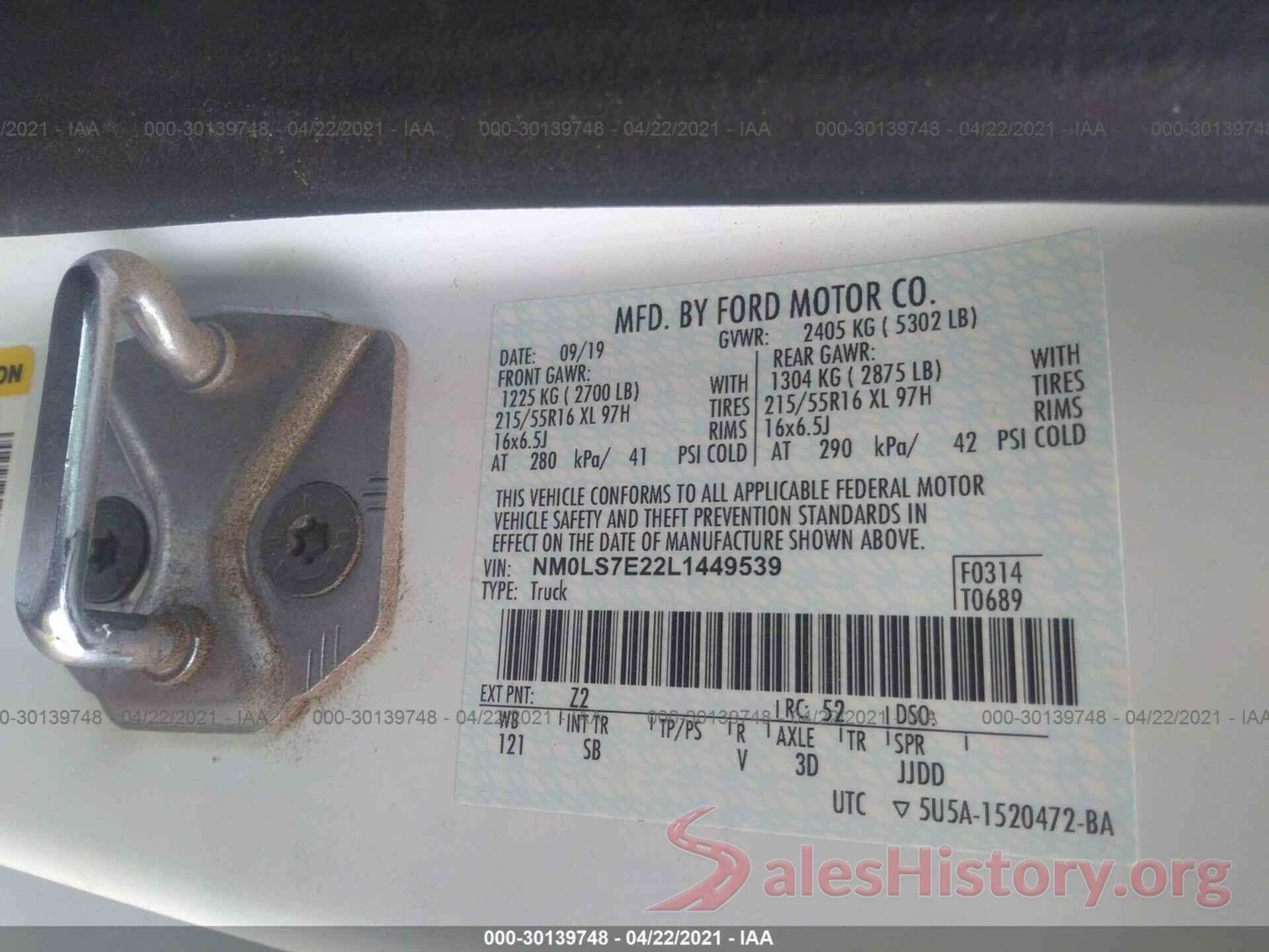 NM0LS7E22L1449539 2020 FORD TRANSIT CONNECT VAN